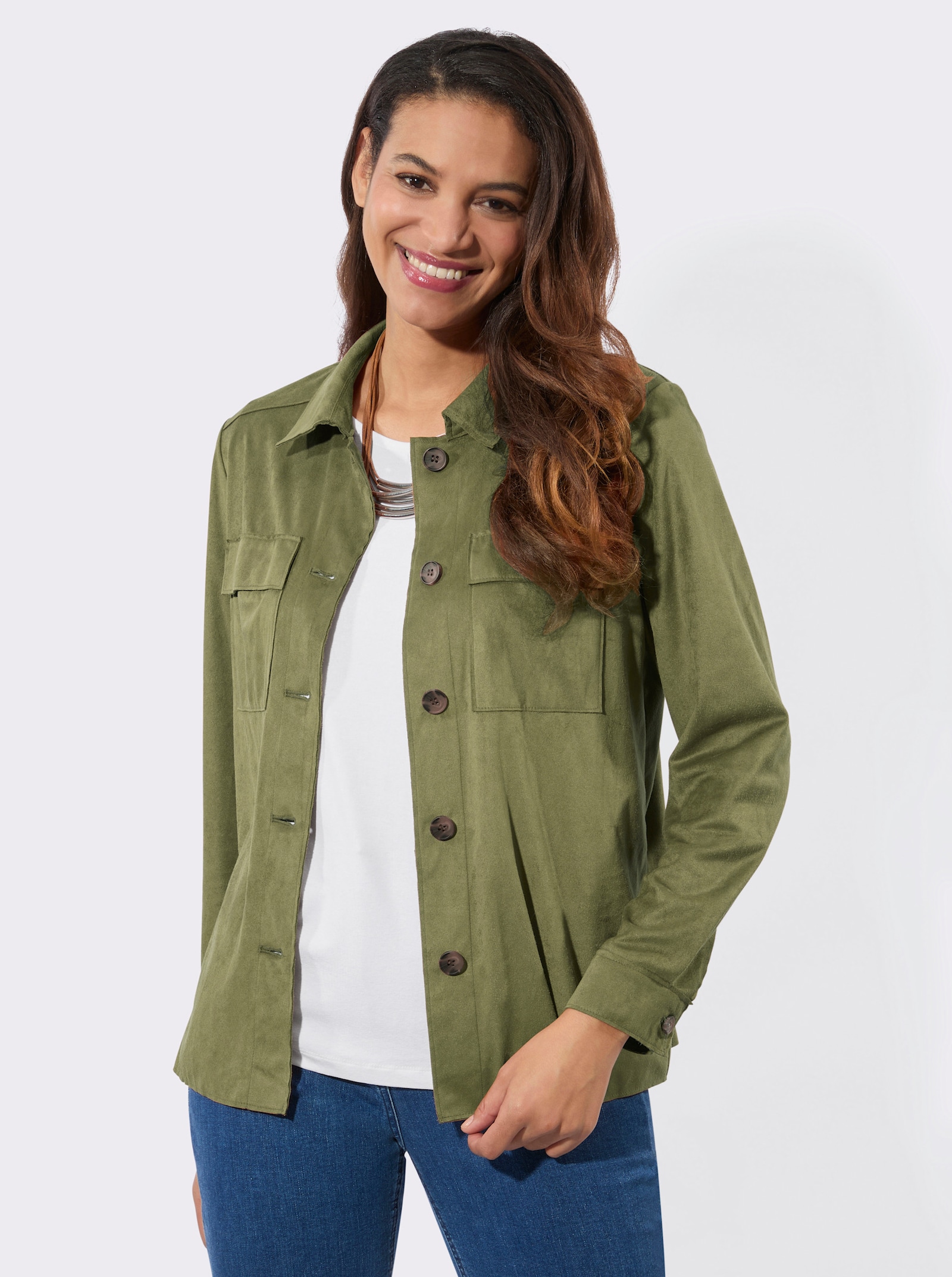 Lederimitat-Blazer mit Schultersattel - schilf