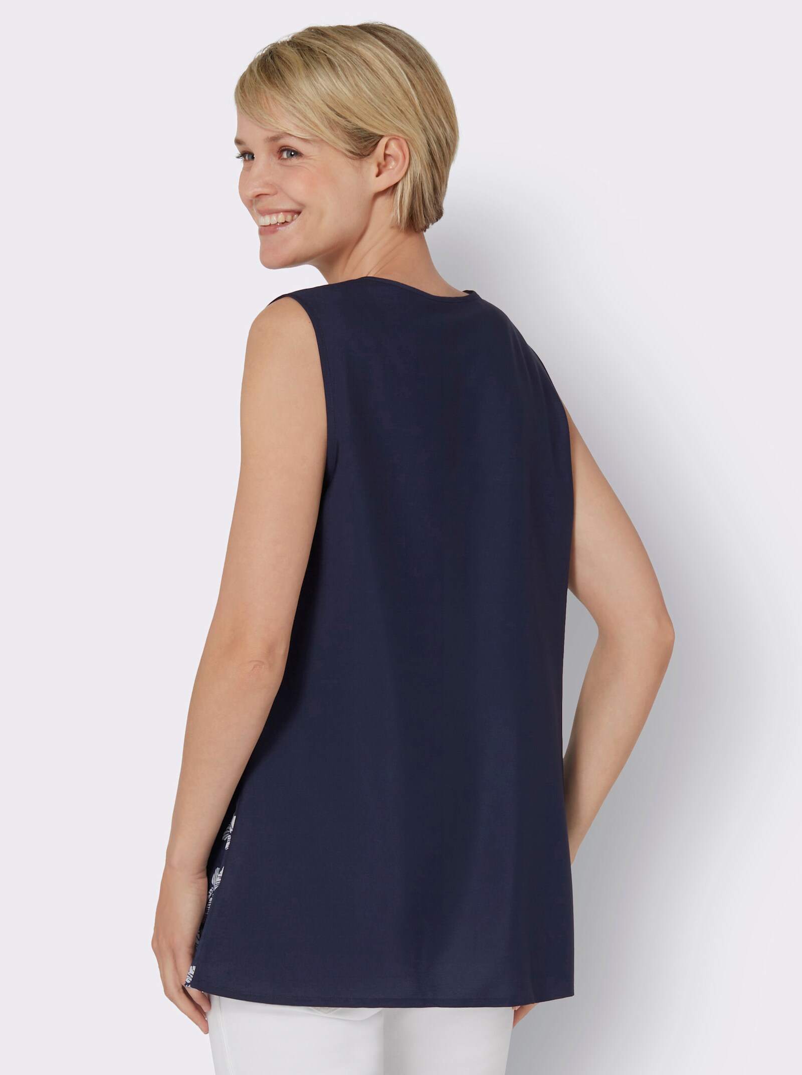 Halenkový top rozšířeného střihu - námořnická modrá-bílá-potisk
