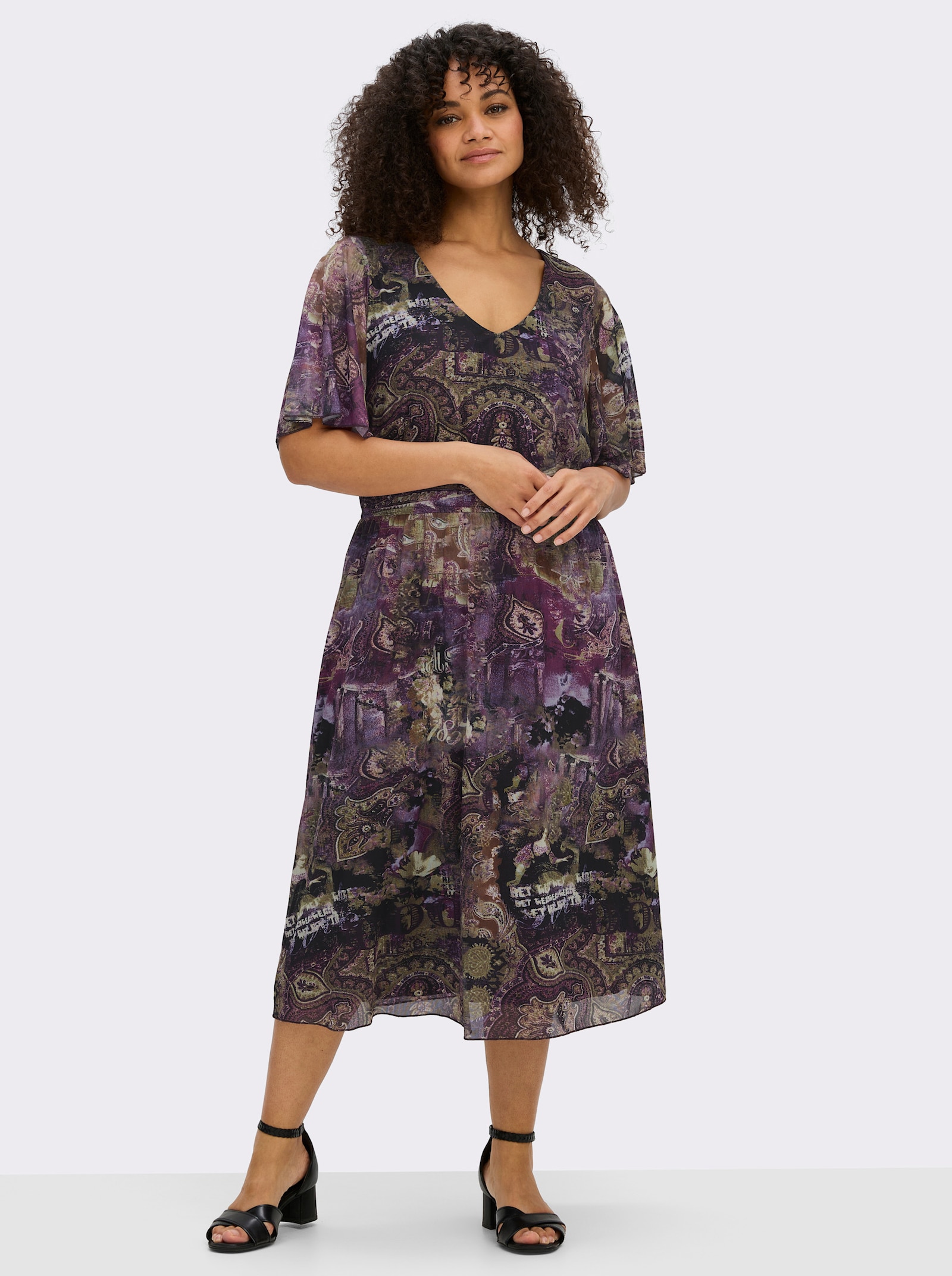 sheego by Joe Browns Druckkleid aus Mesh, mit Paisleyprint - lila-magenta-gemustert