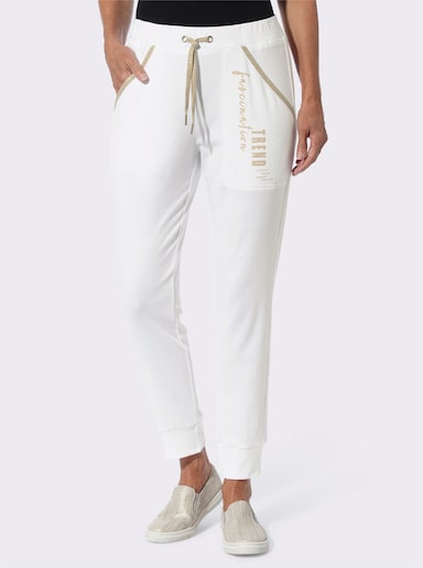 Sweathose mit gerippten Bündchen - weiß-beige