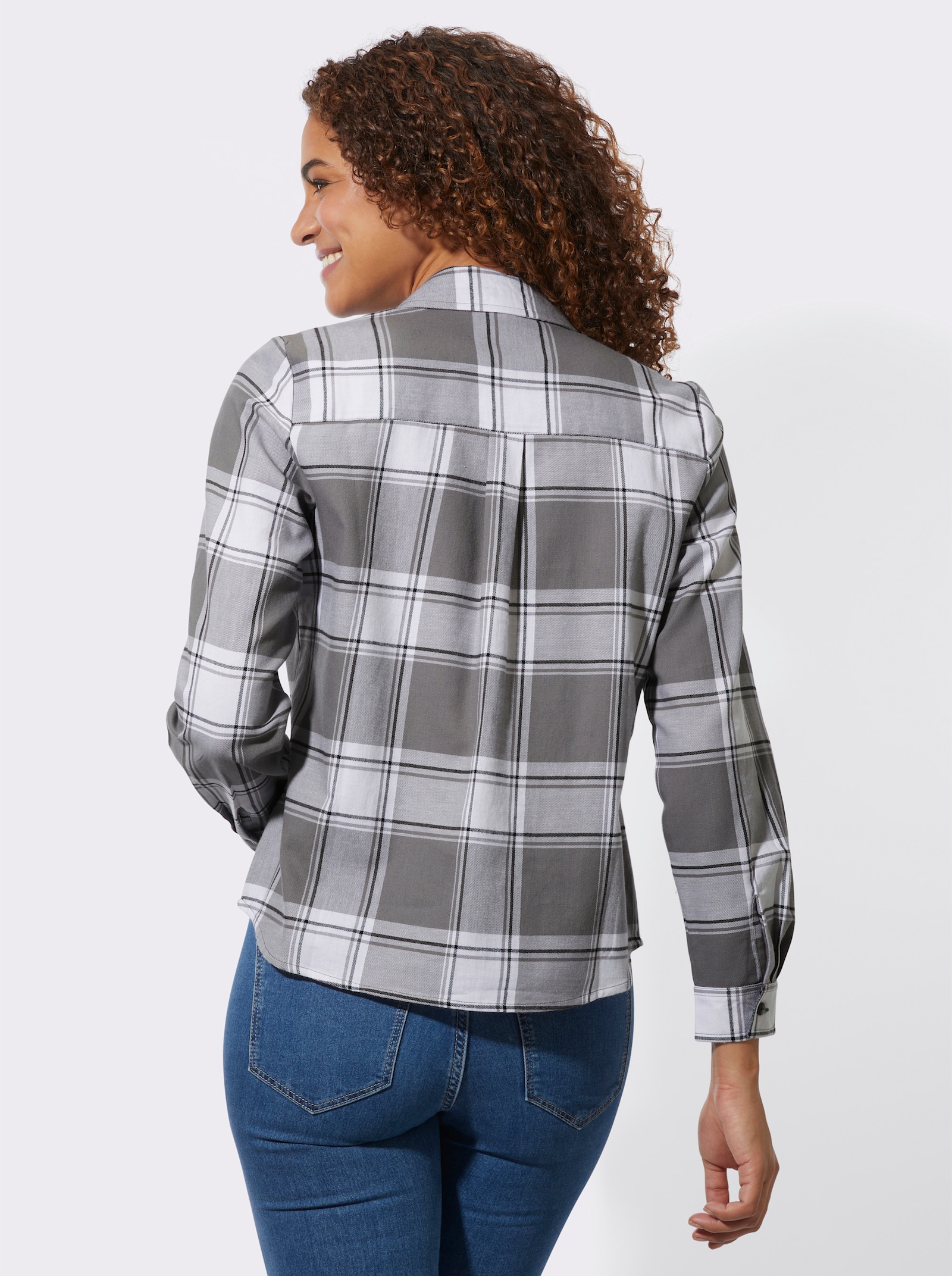 Flanellen blouse met ruitpatroon - grijs/wit geruit