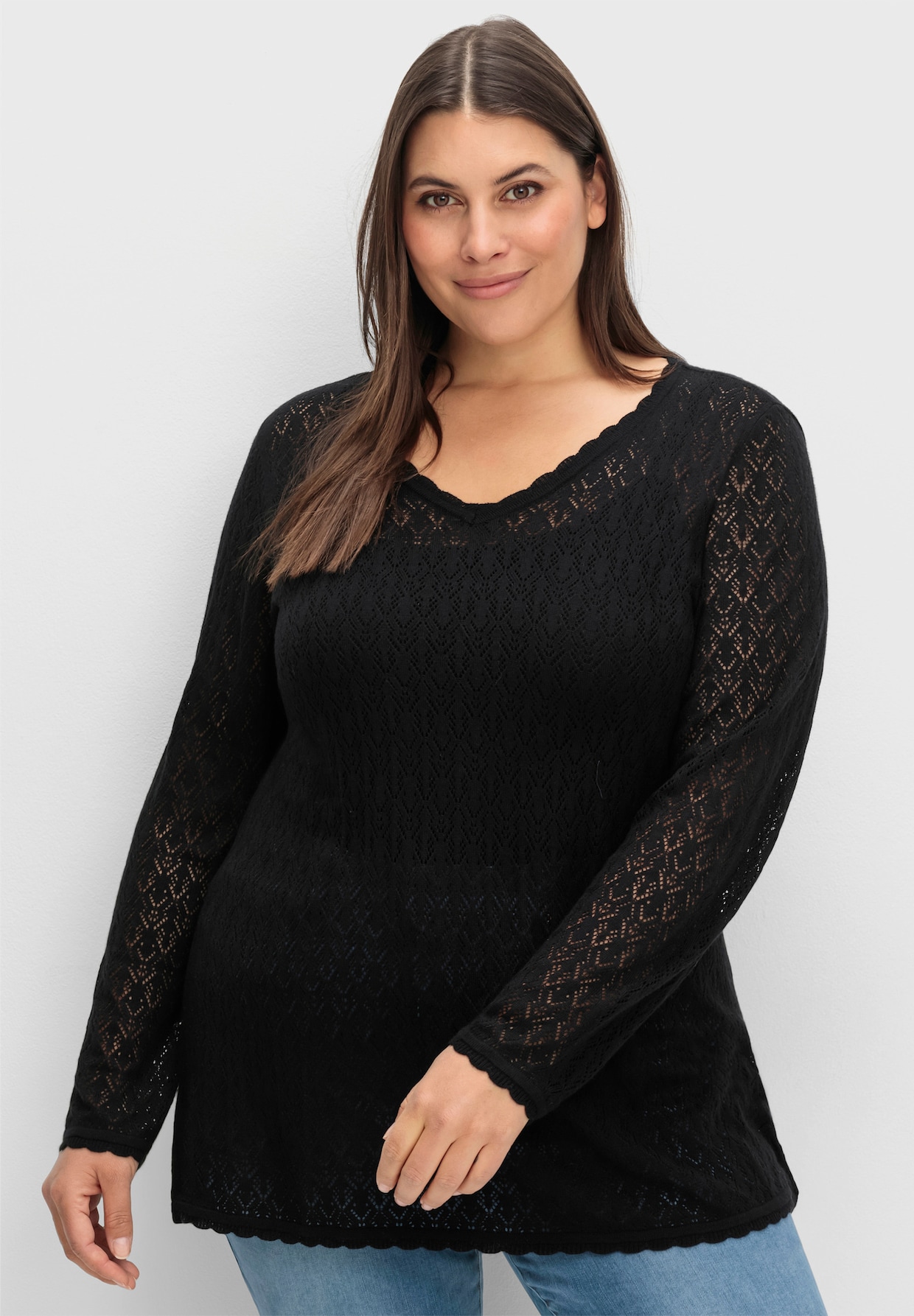 sheego Ajourpullover - zwart