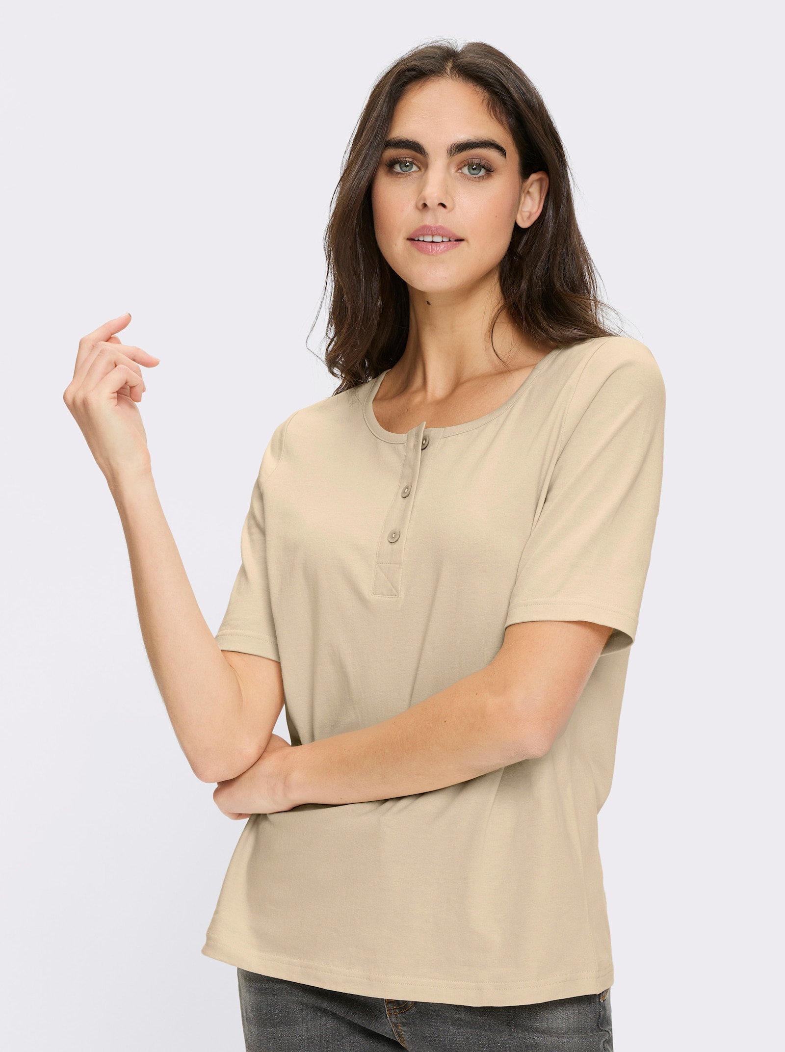 heine Shirt mit kurzer Knopfleiste - sand
