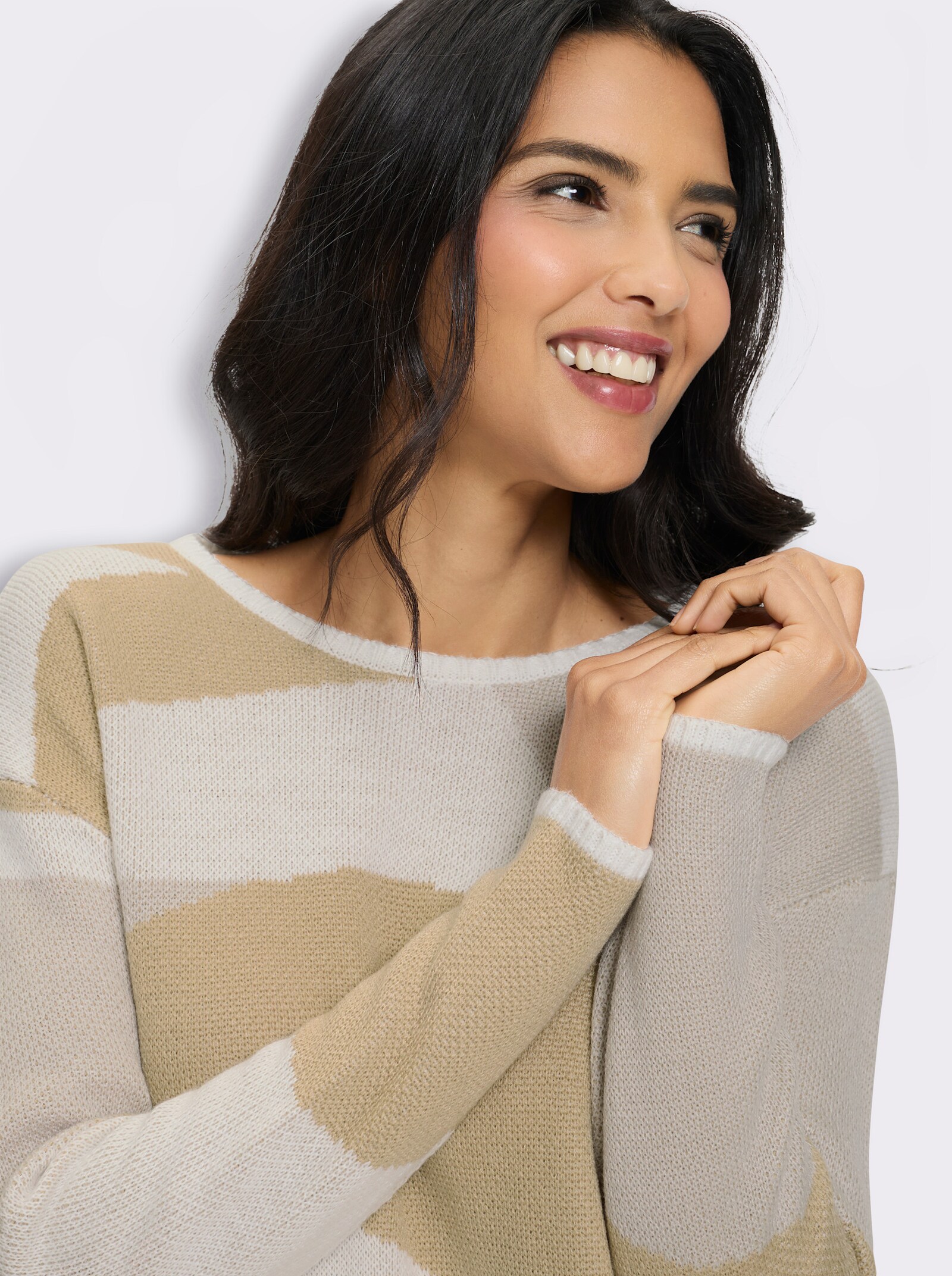 Langarm-Pullover aus Jacquard-Strick - hellgrau-beige-gemustert