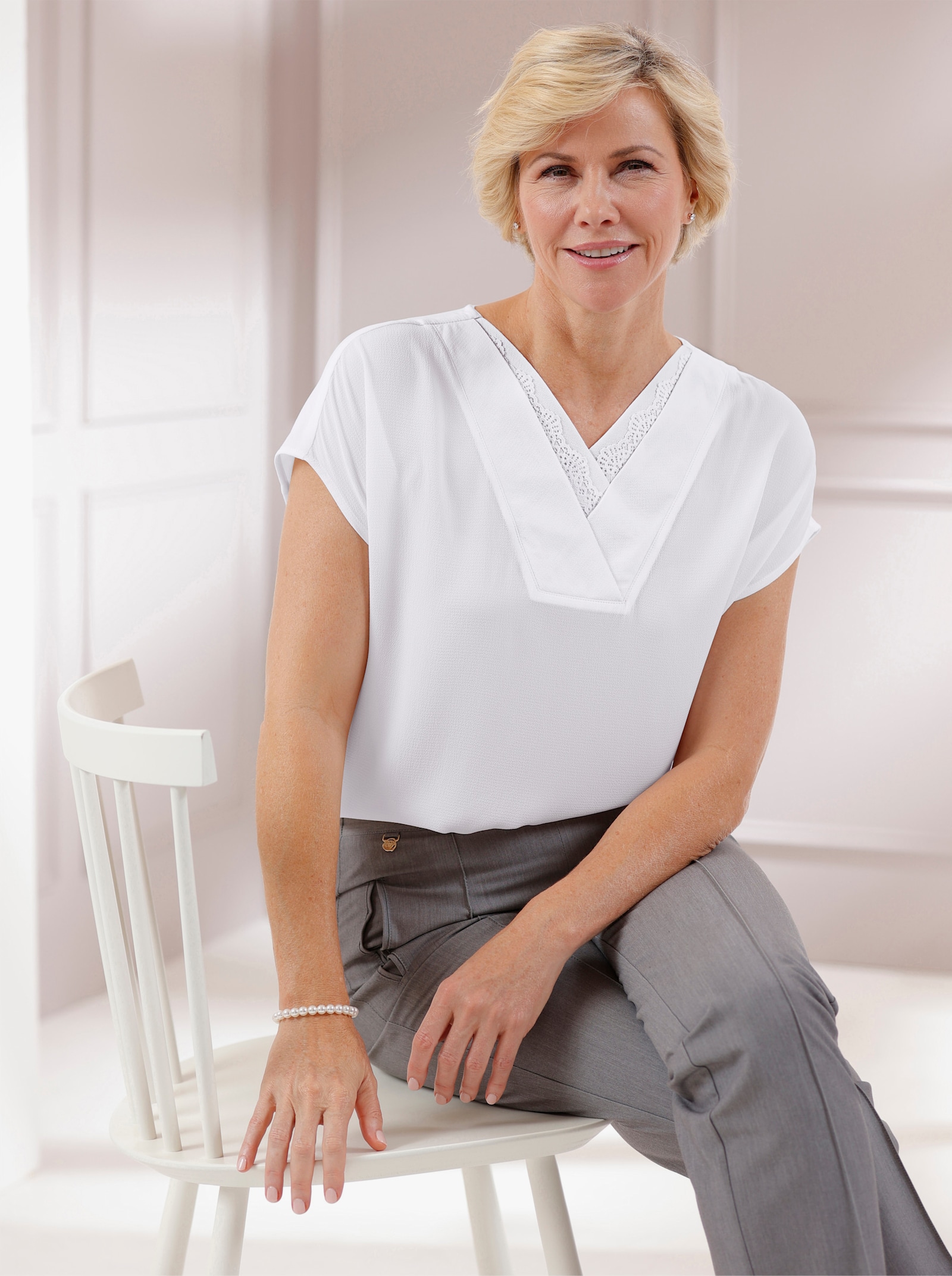 Comfortblouse met lichte structuur - ecru