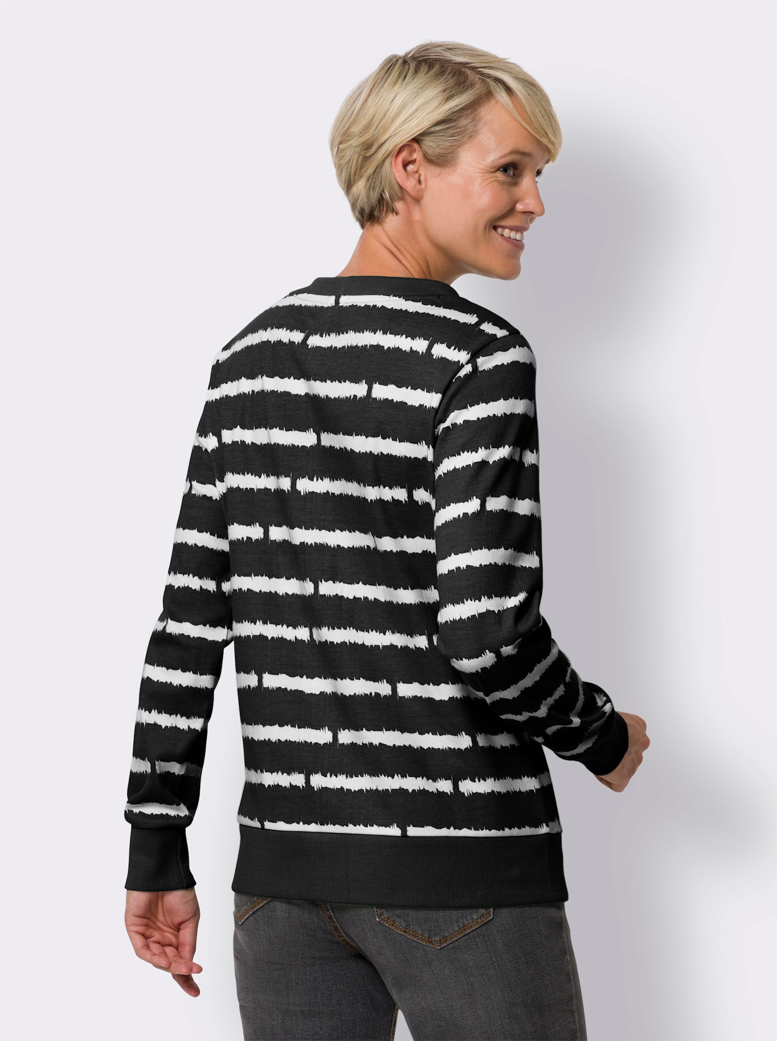 Sweatshirt in Interlock-Qualität - schwarz-weiß-geringelt
