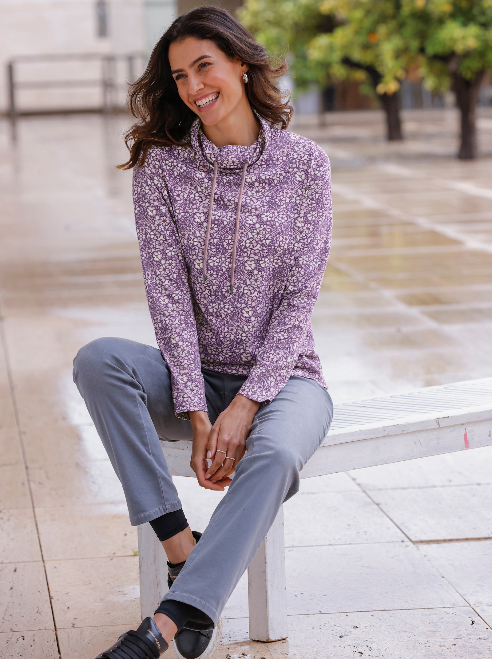 Print-Shirt mit Tunnelzug - feige-mauve-bedruckt