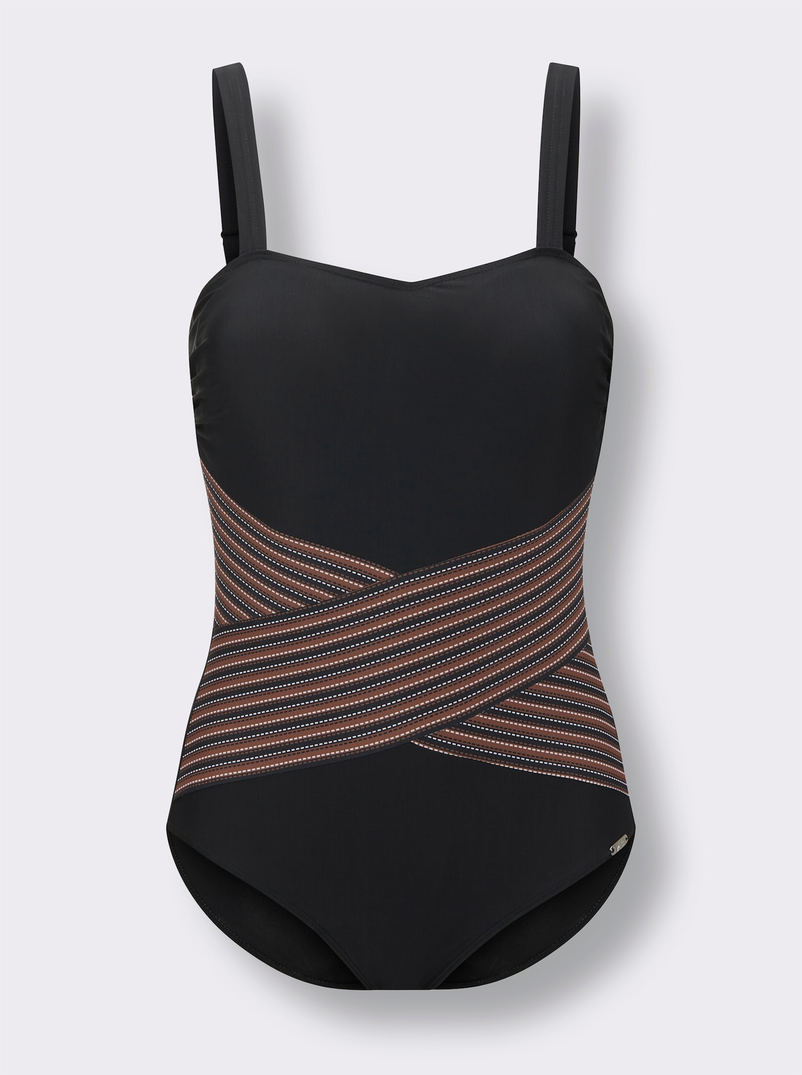 Badeanzug mit figurformendem Effekt - schwarz-cognac