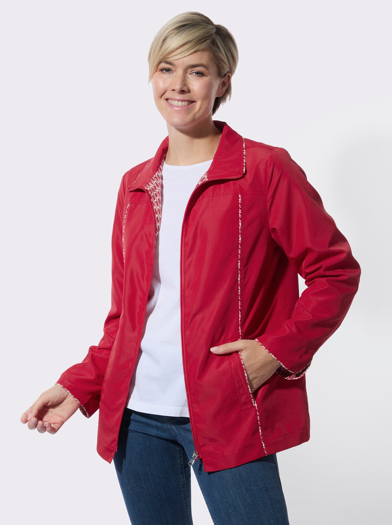 Übergangsjacke mit Cord-Paspelierungen - rot