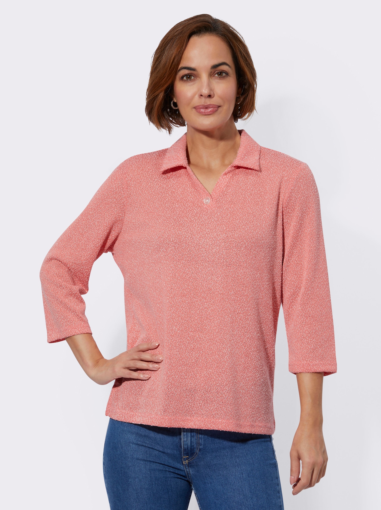 Poloshirt in melierter Bouclé-Qualität - flamingo-meliert