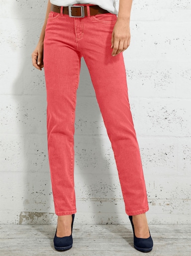 5-Pocket-Jeans mit bestickten Gesäßtaschen - korallenrot