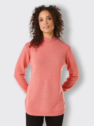 CREATION L PREMIUM Stehkragenpullover Mit seitlichen Einsätzen - koralle-meliert
