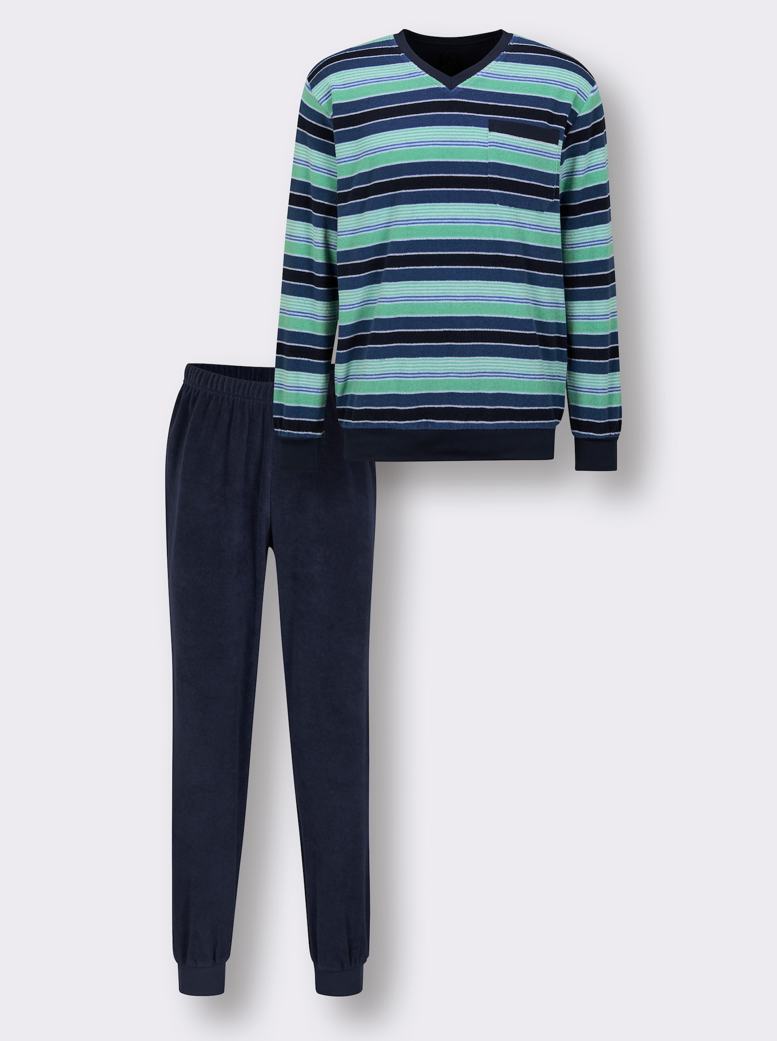 Comte Schlafanzug - marine-aquamarin-gestreift