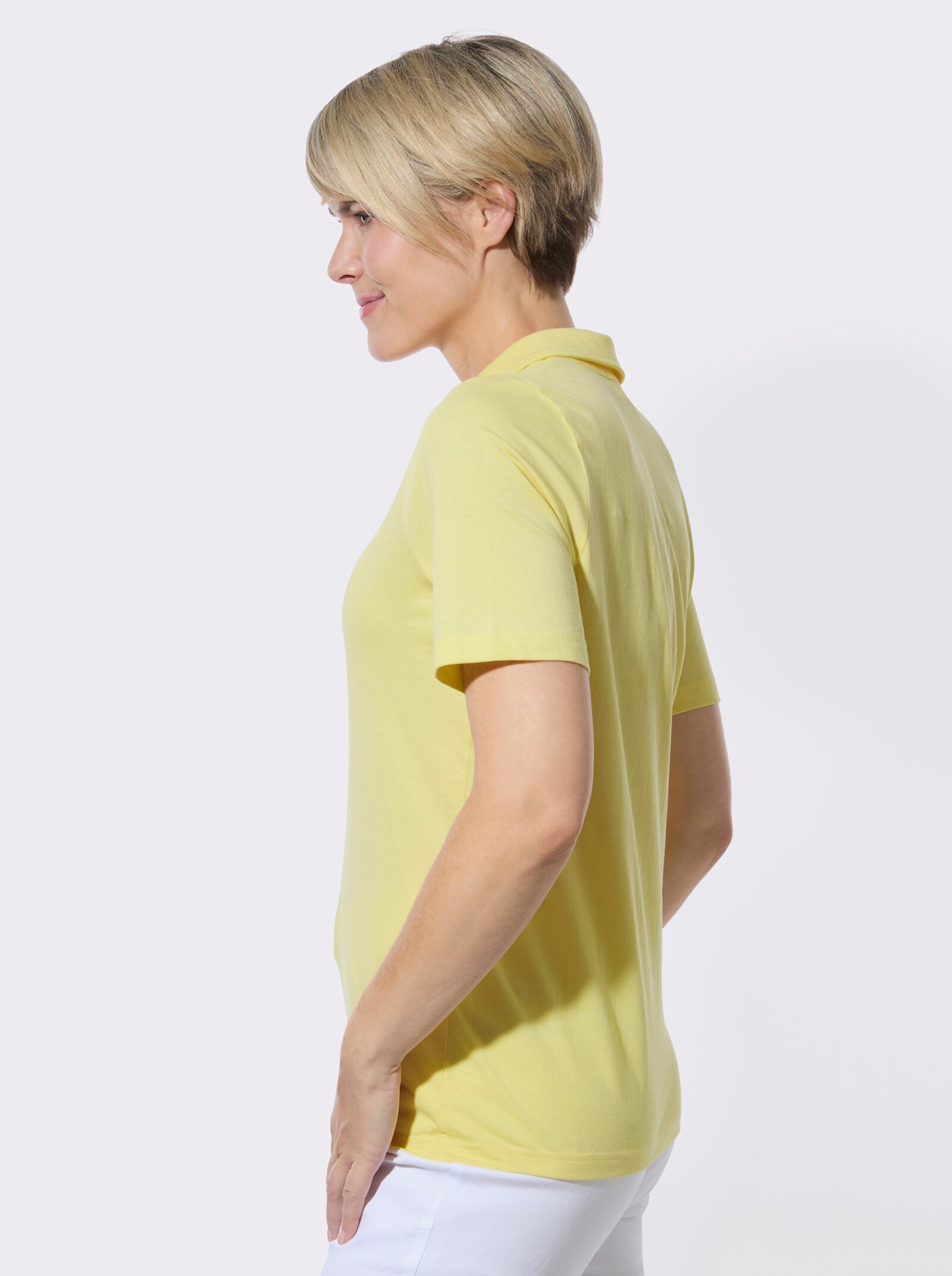 Poloshirt mit Rüschen und Nietenbesatz - zitrone