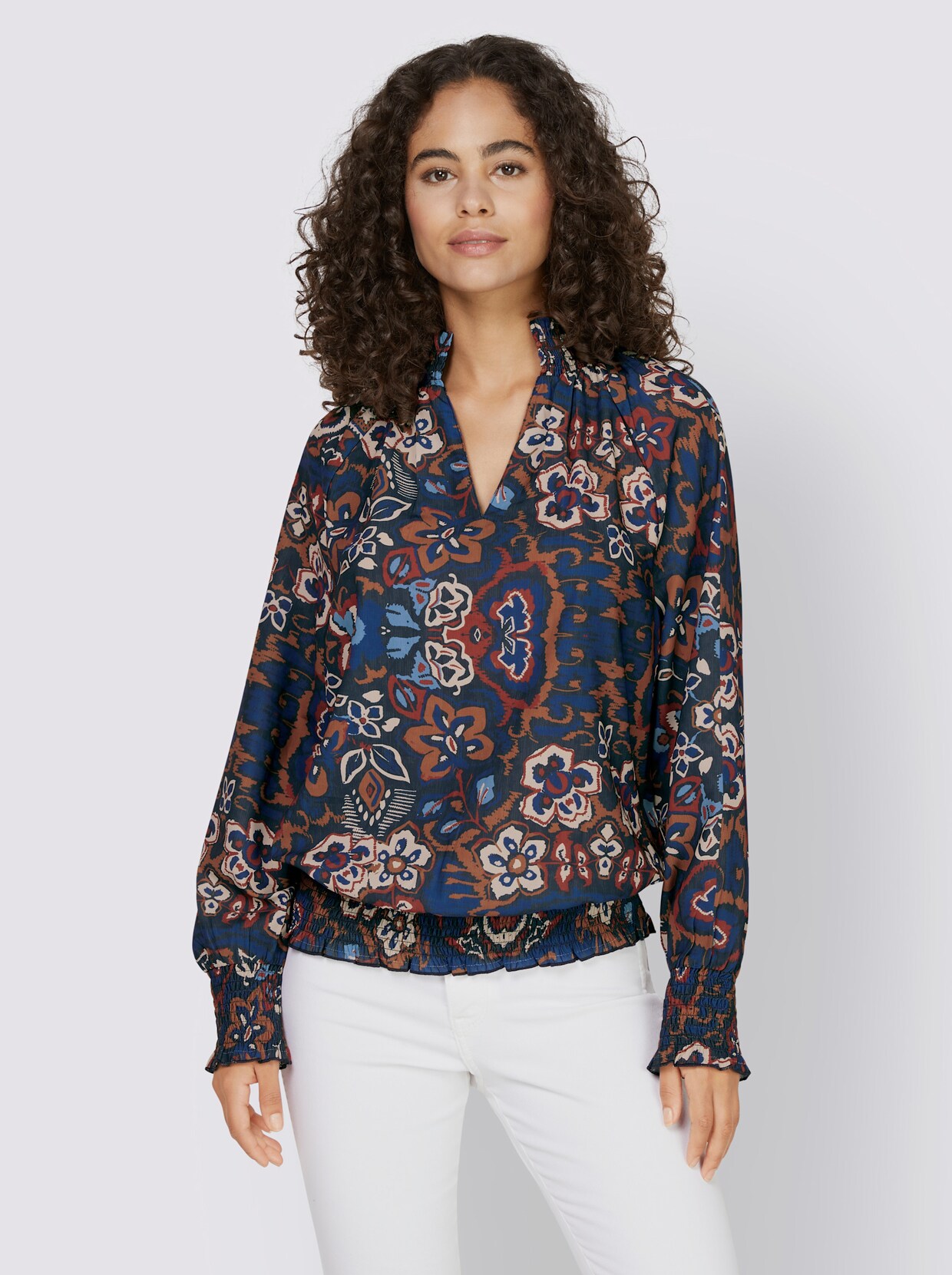 heine Druckbluse - dunkelblau-rostrot-bedruckt