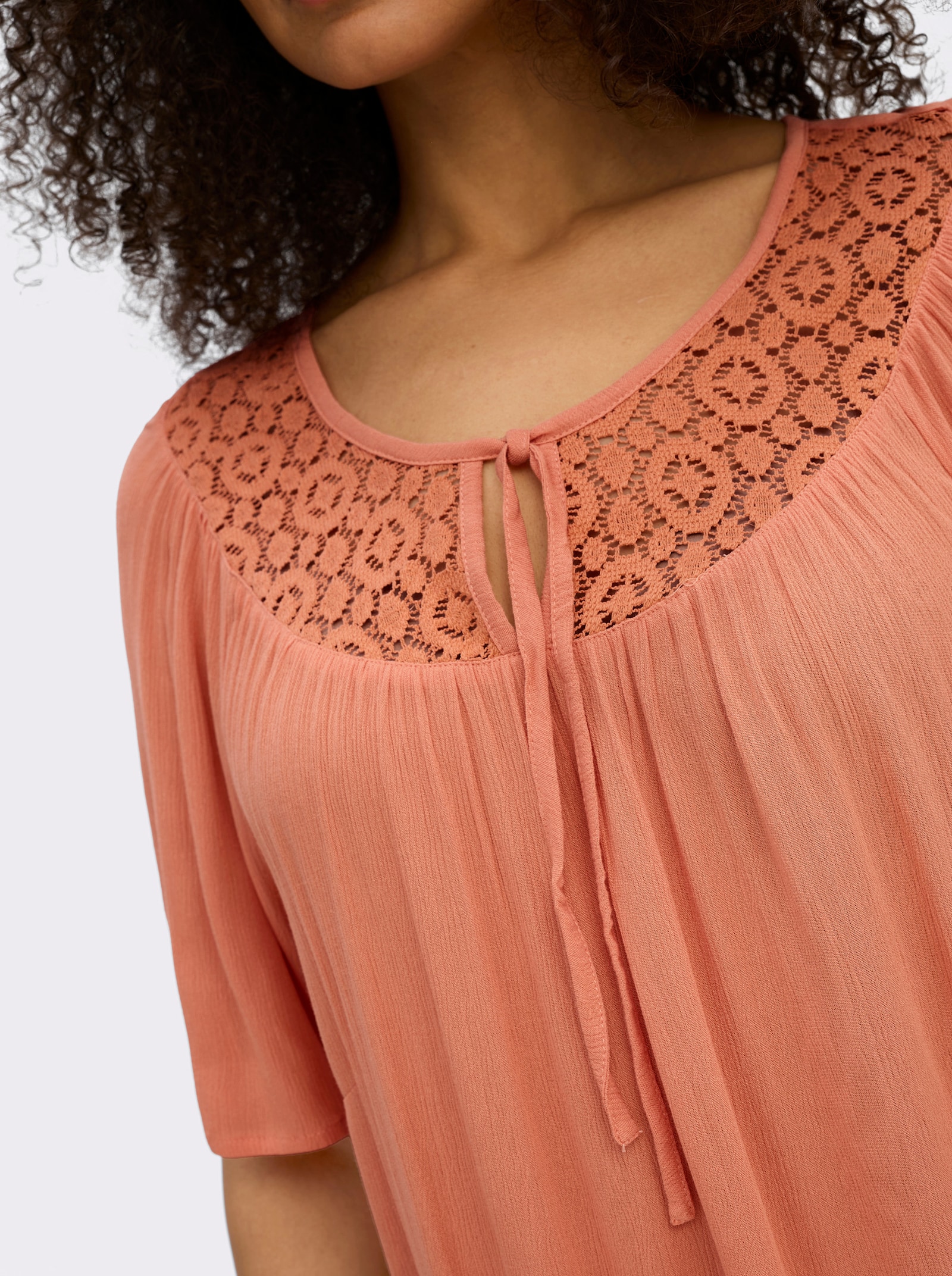 Tunika mit Spitzen-Einsatz - papaya
