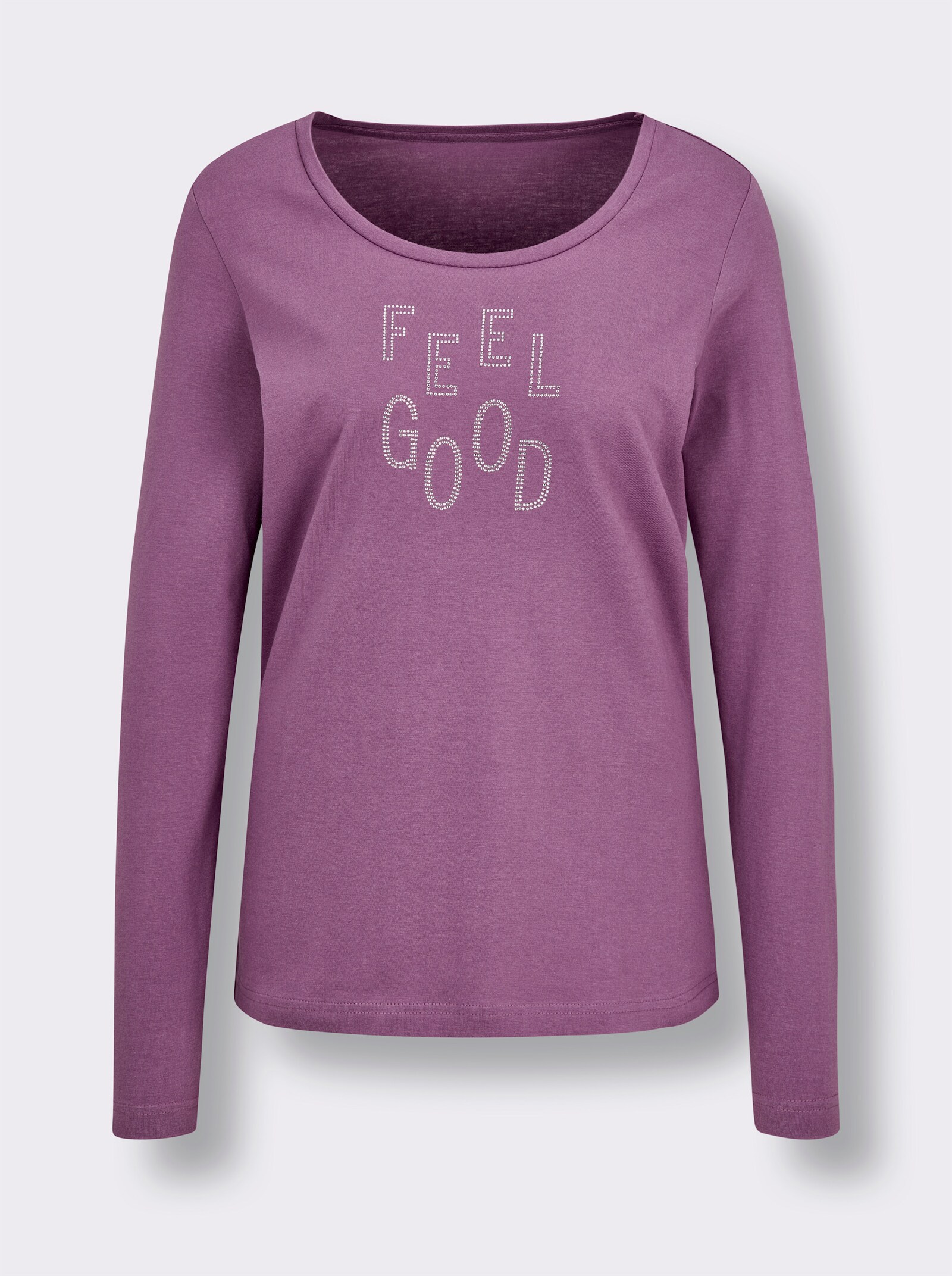 Langarmshirt mit Glitzer-Schriftzug - violett