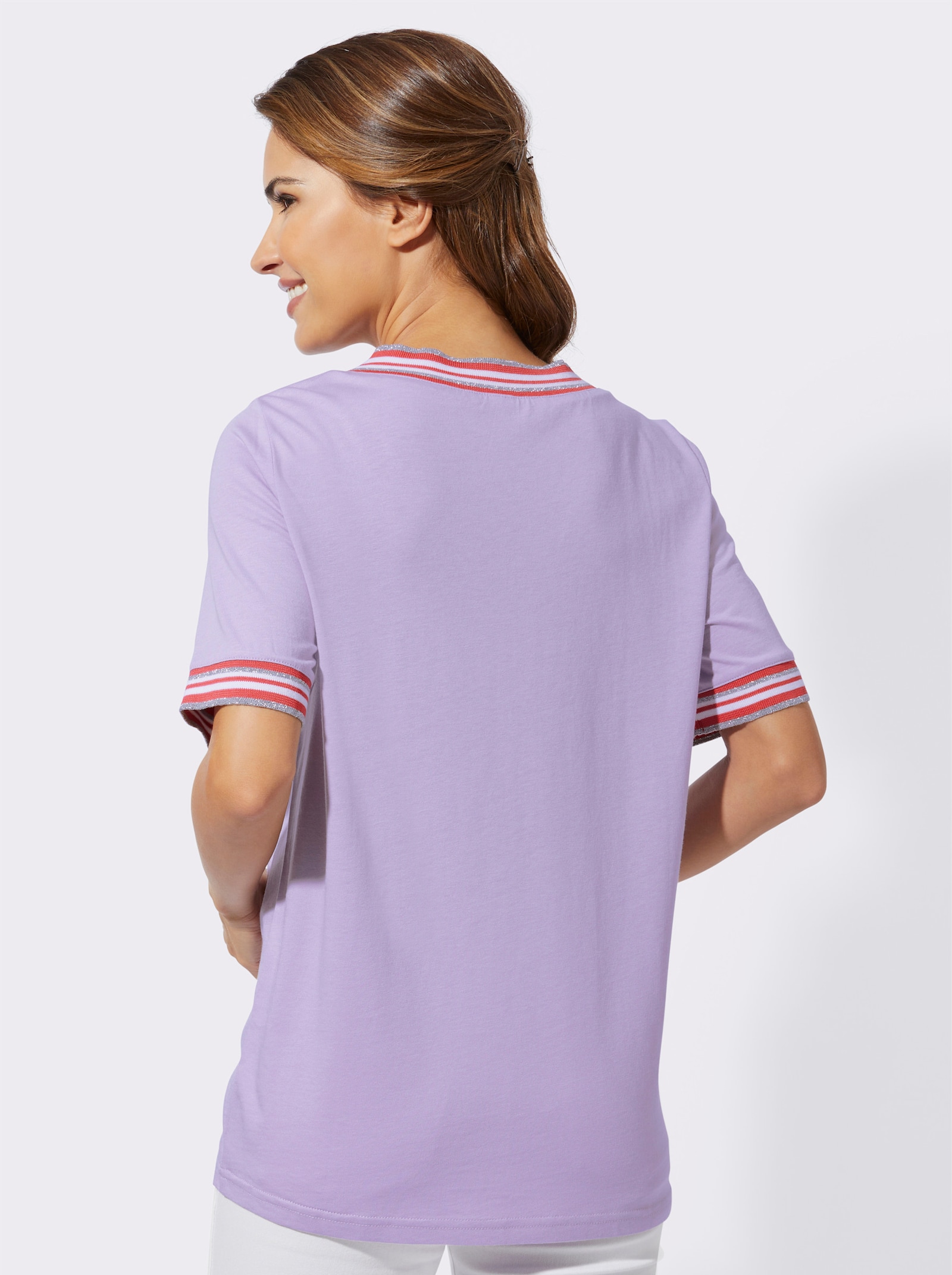 Shirt met korte mouwen en glanzende boorden - lila/grapefruit