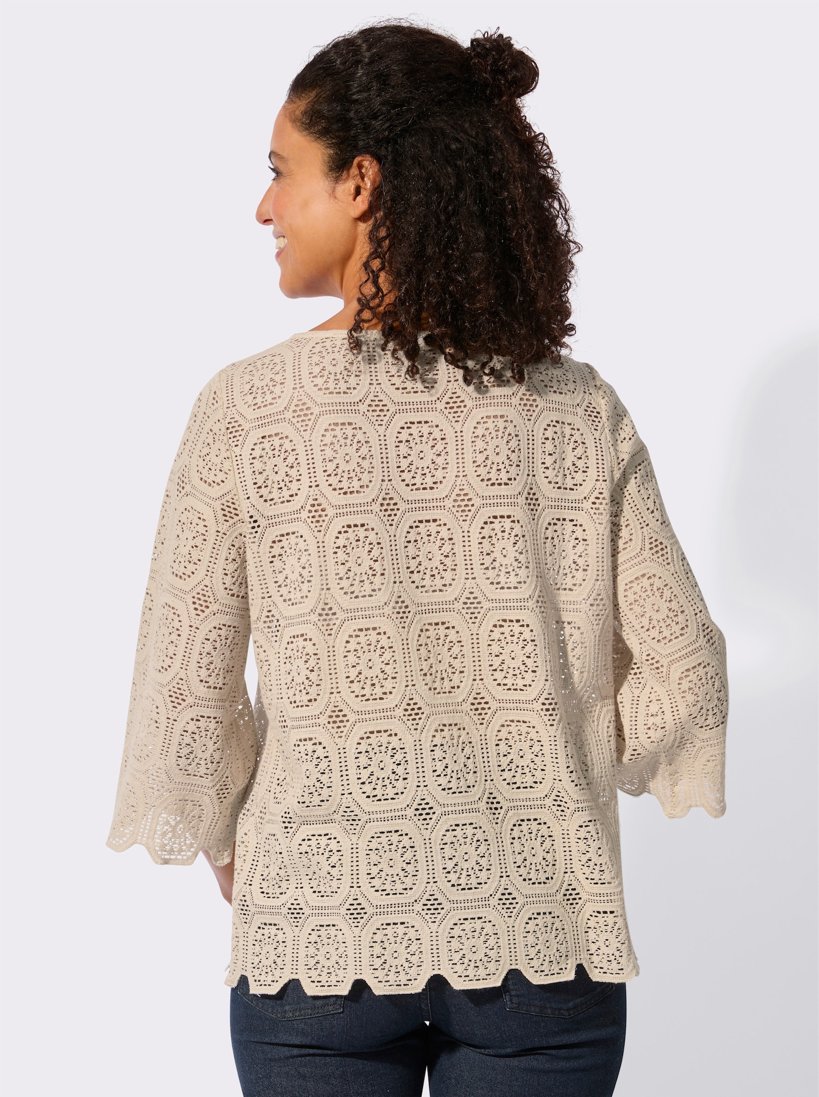 Spitzentunika mit Trompetenärmeln - sand