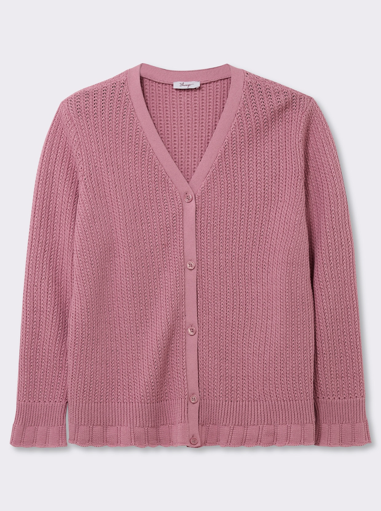 sheego Ajourstrickjacke mit V-Ausschnitt - altrosa