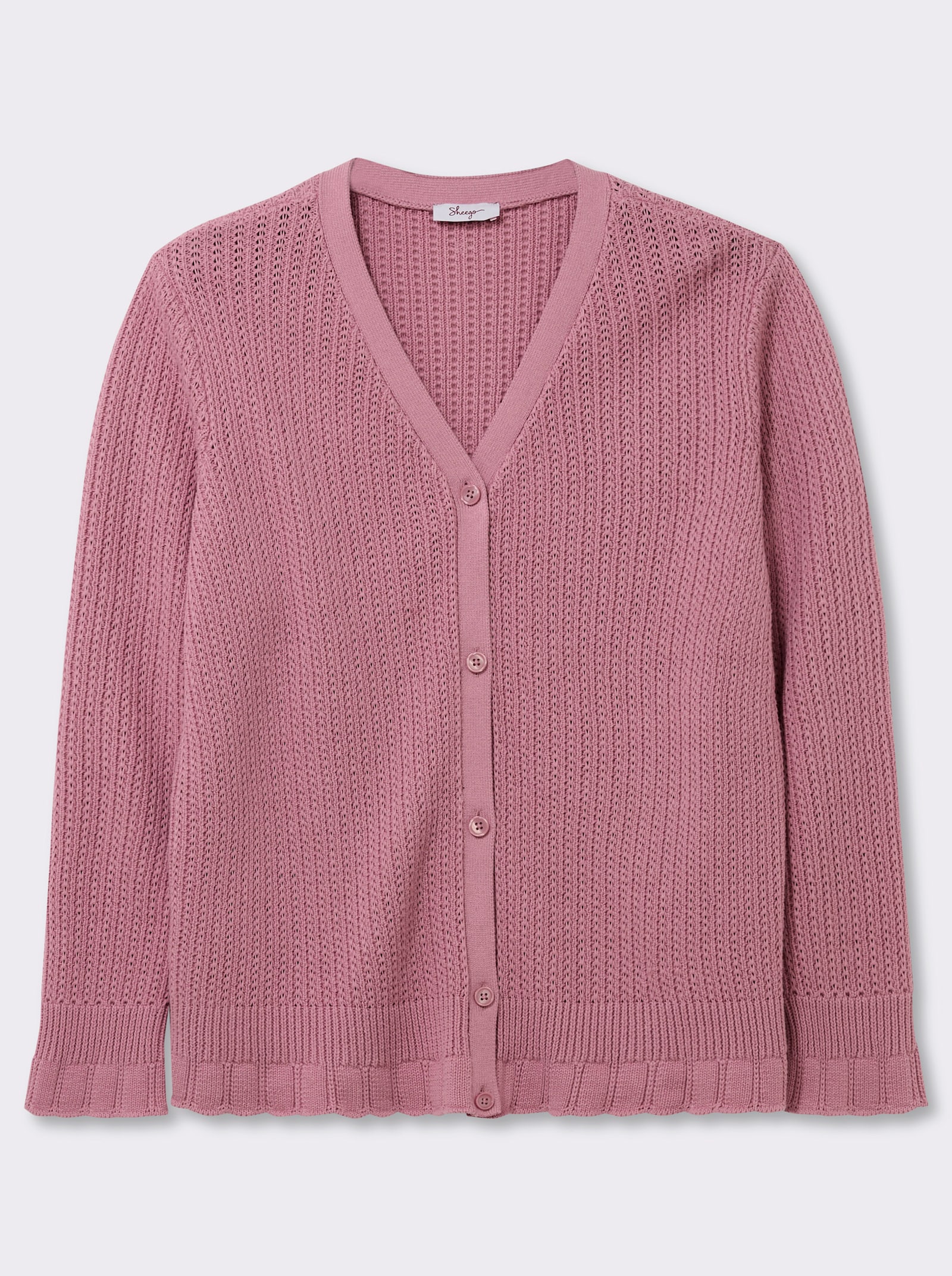 sheego Ajourstrickjacke mit V-Ausschnitt - altrosa