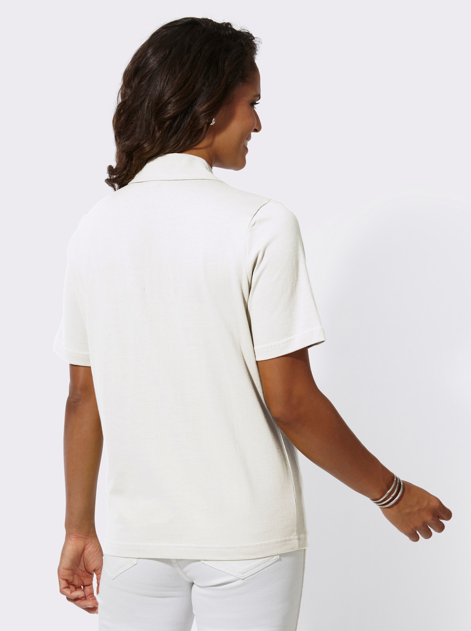 Poloshirt met sierbiezen - ecru