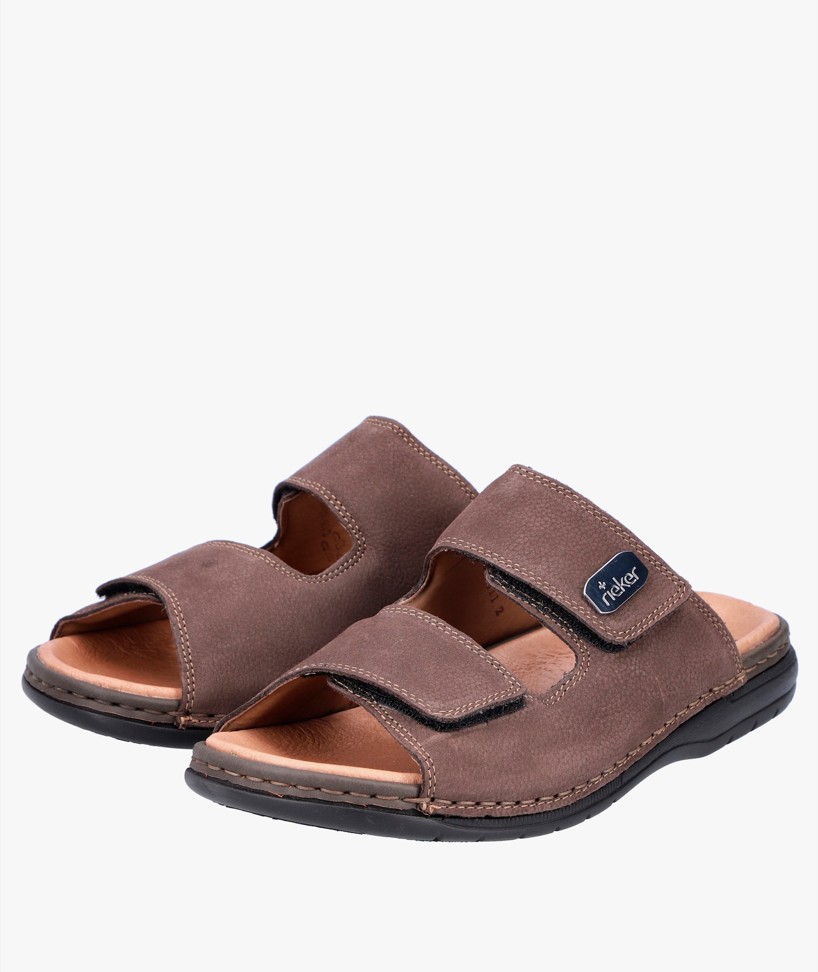 Rieker Pantolette mit Klettverschlüssen, Leder - braun