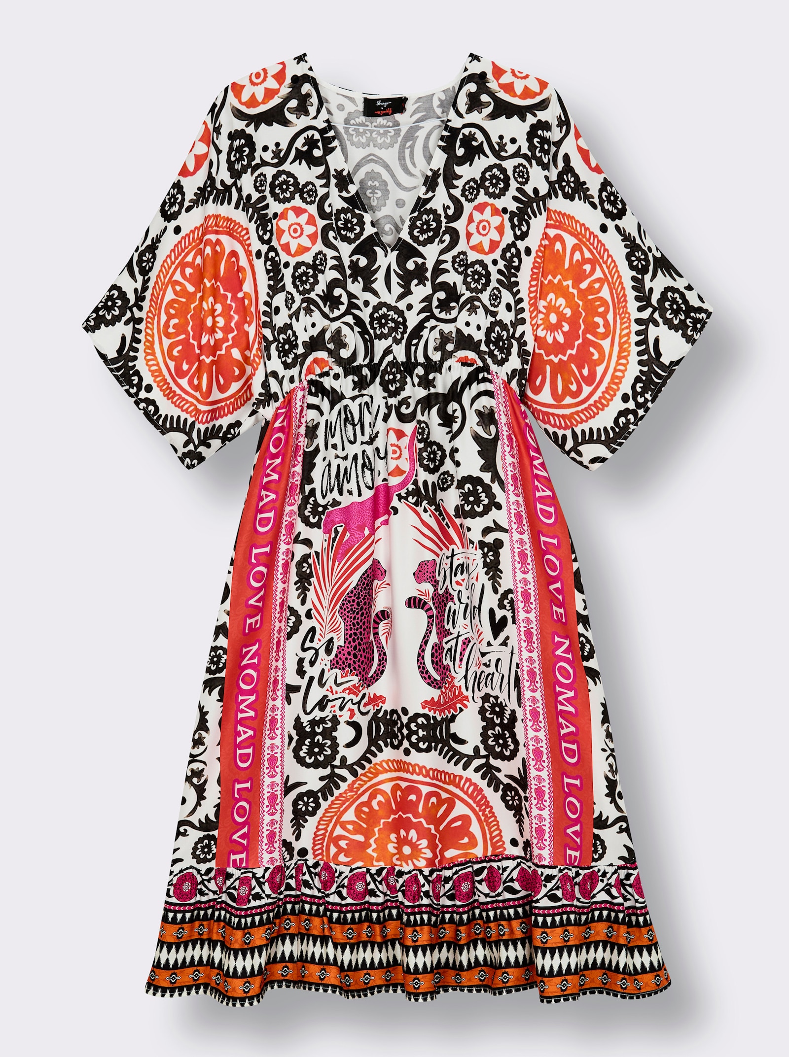 sheego loves miss goodlife Druckkleid mit luftigen Halbärmeln - ecru-schwarz-bedruckt