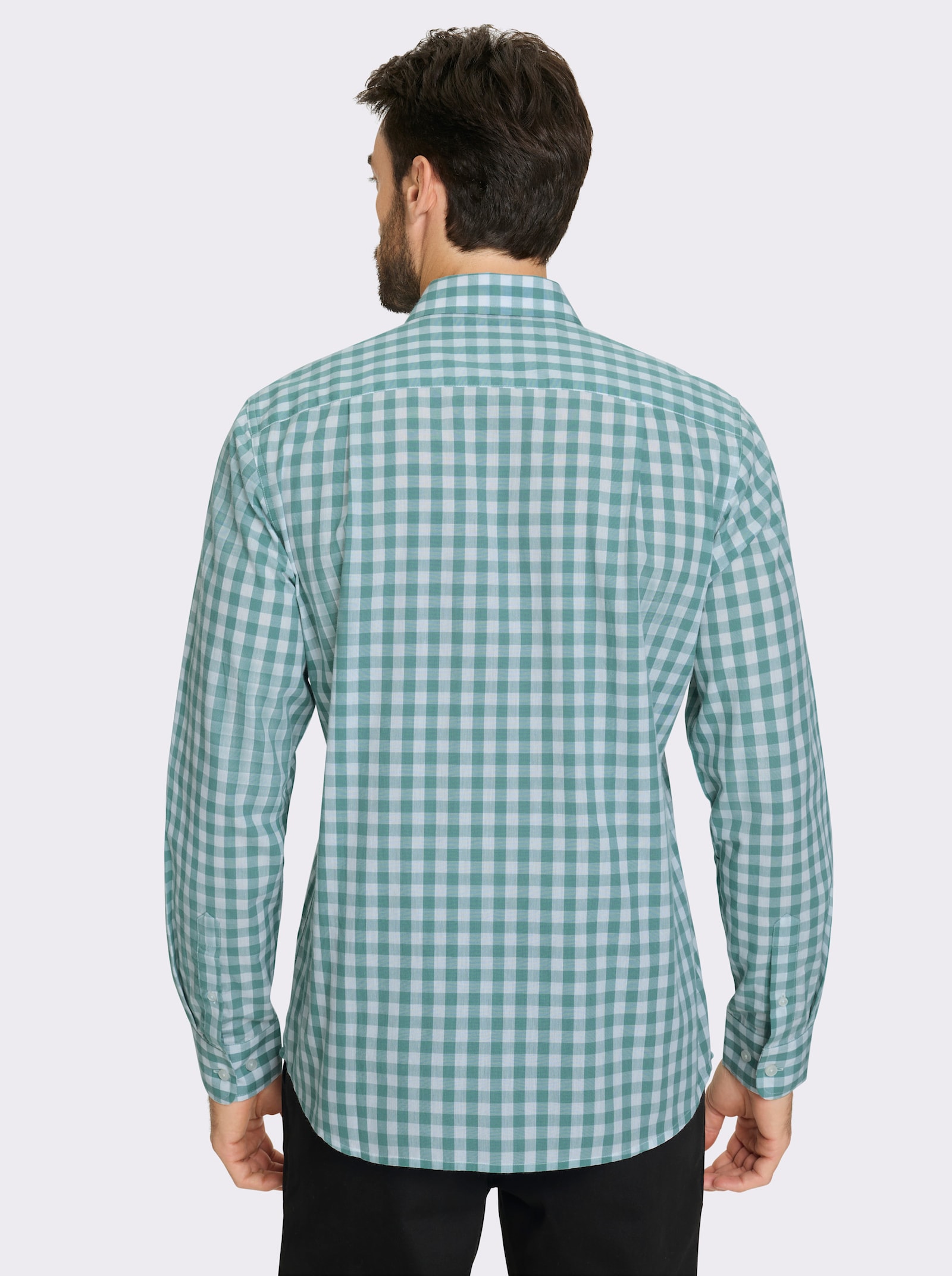 Catamaran Langarmhemd aus Popeline, garngefärbt - salbei-weiß-kariert