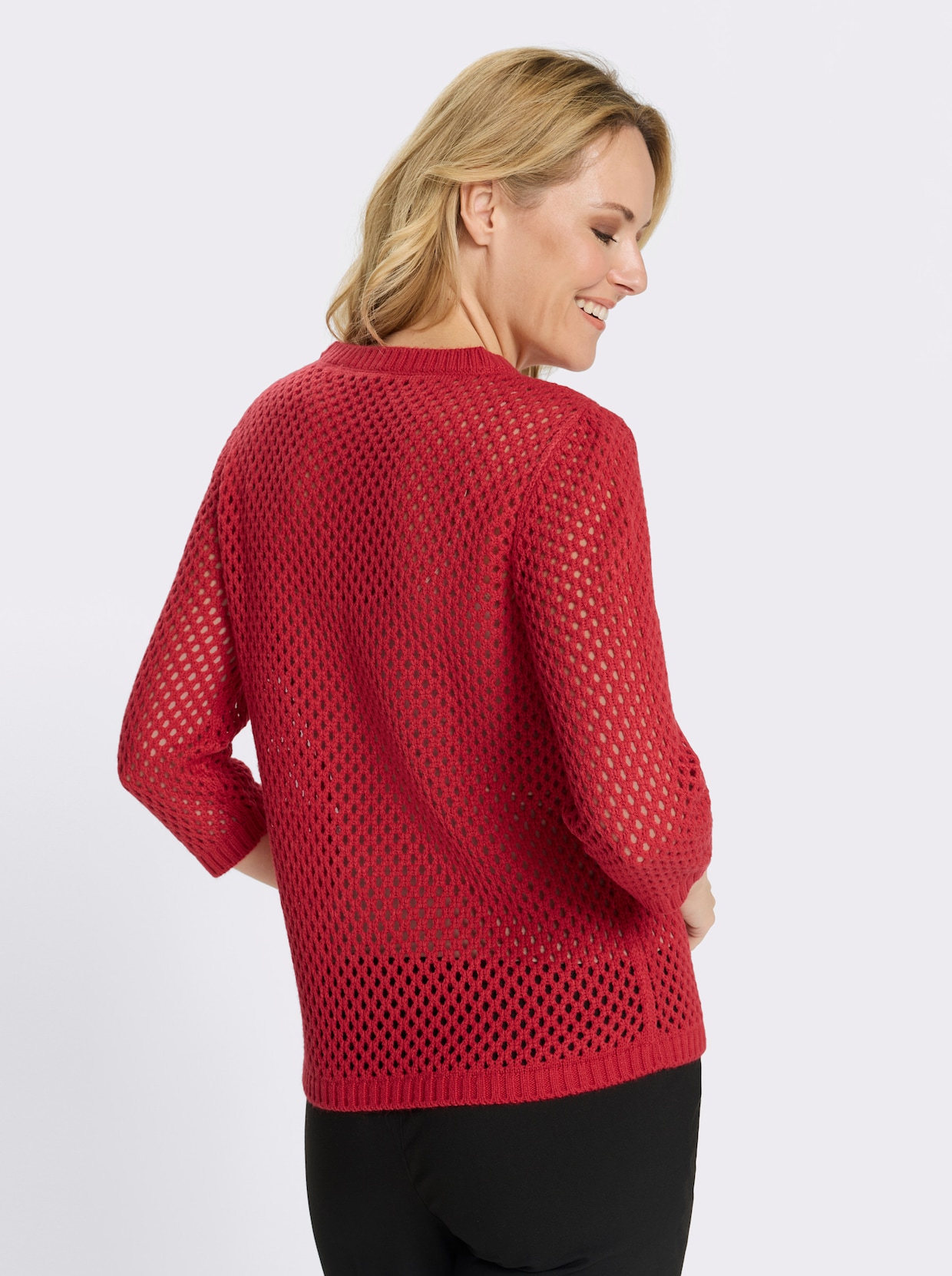 Ajourpullover mit gerippten Bündchen - erdbeere