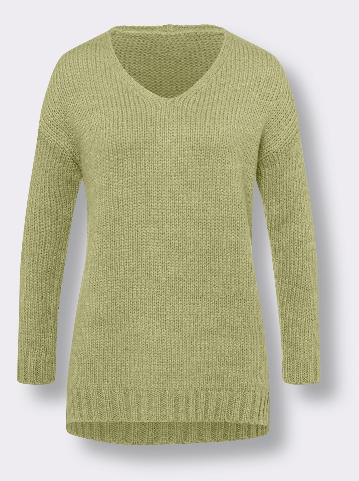 heine Pullover met V-hals - lindegroen gemêleerd
