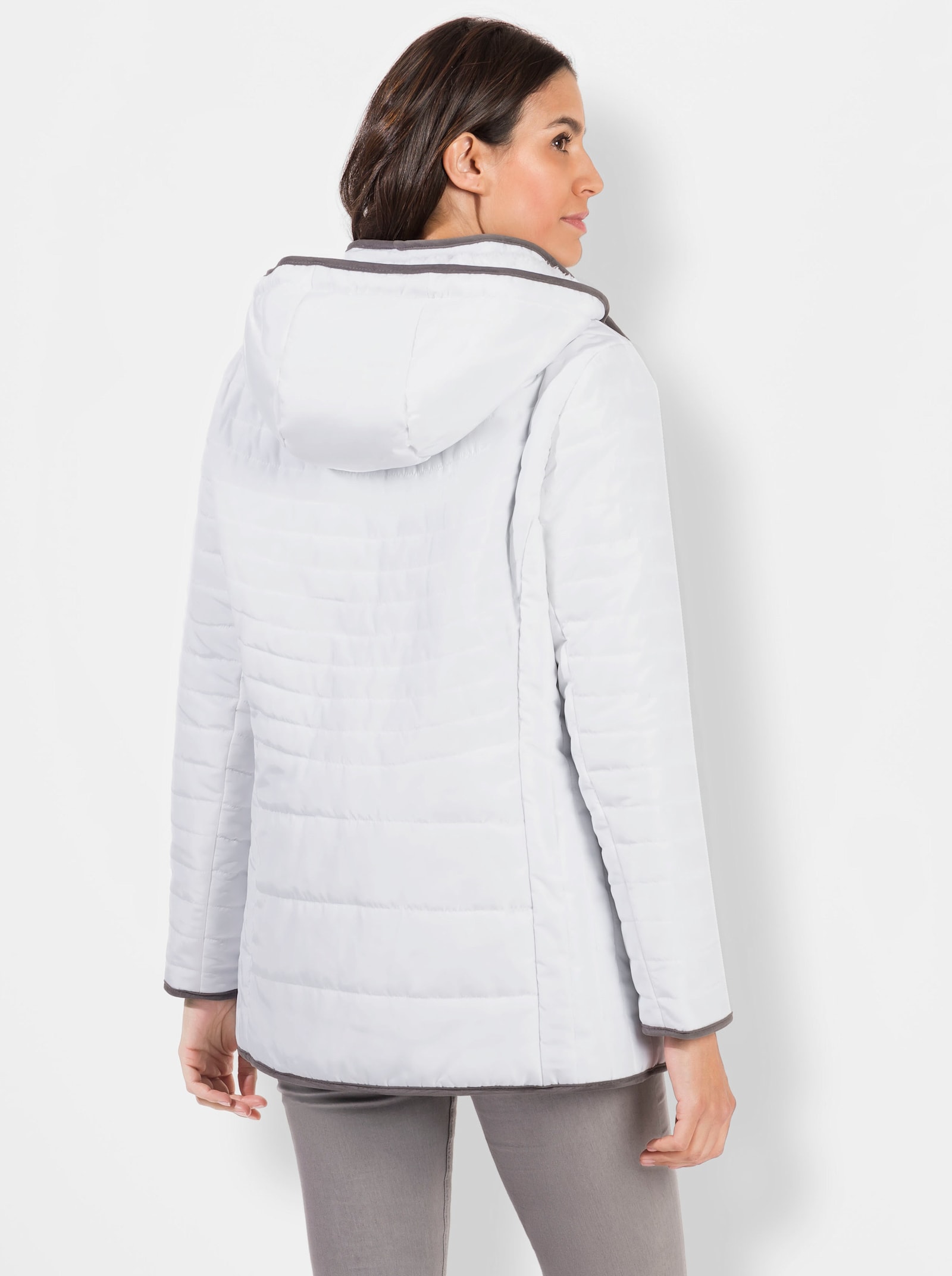 Steppjacke mit streckender Längs-Steppung seitlich - weiß-grau