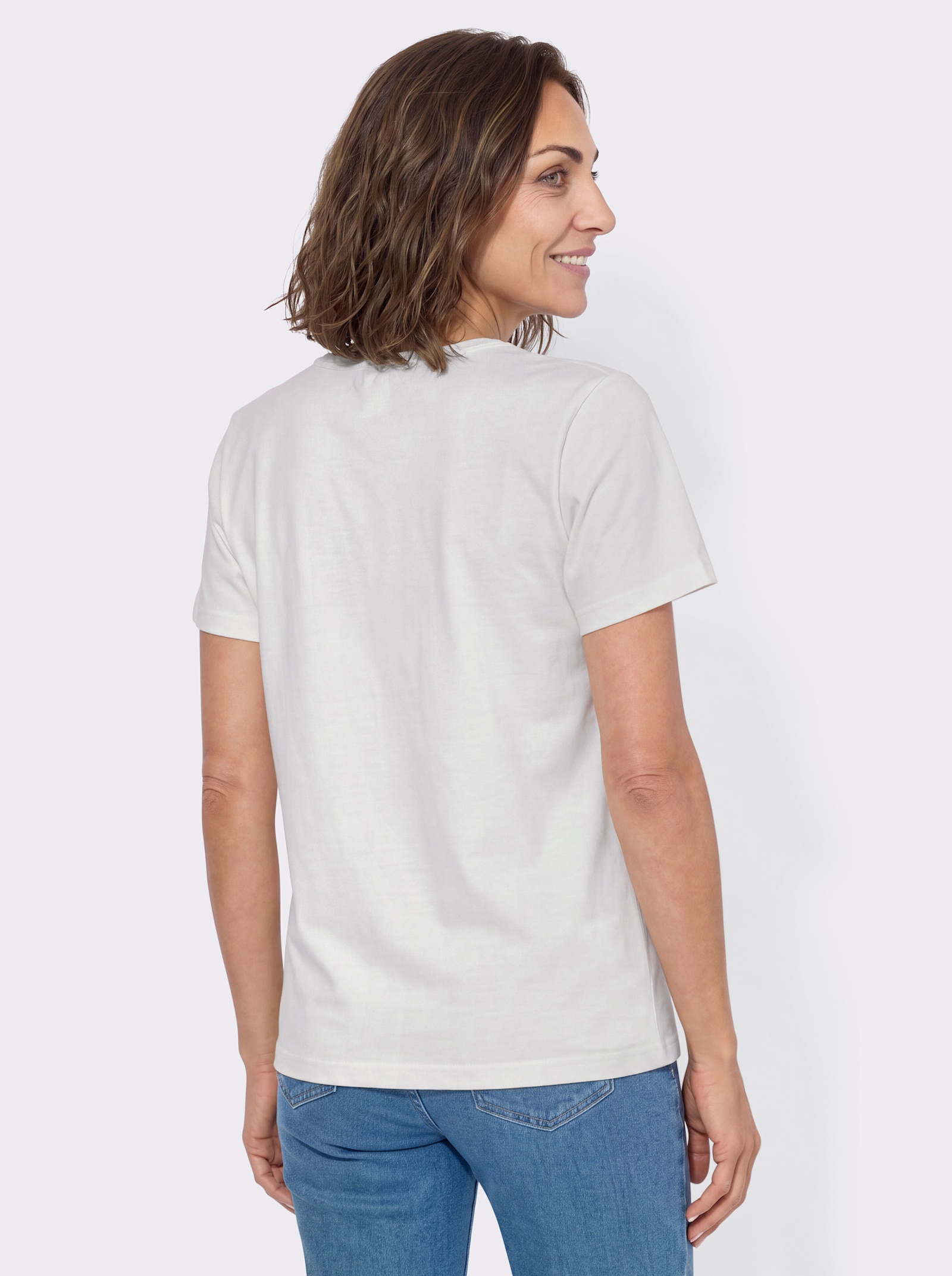 Kurzarmshirt mit platziertem Schriftzug - ecru