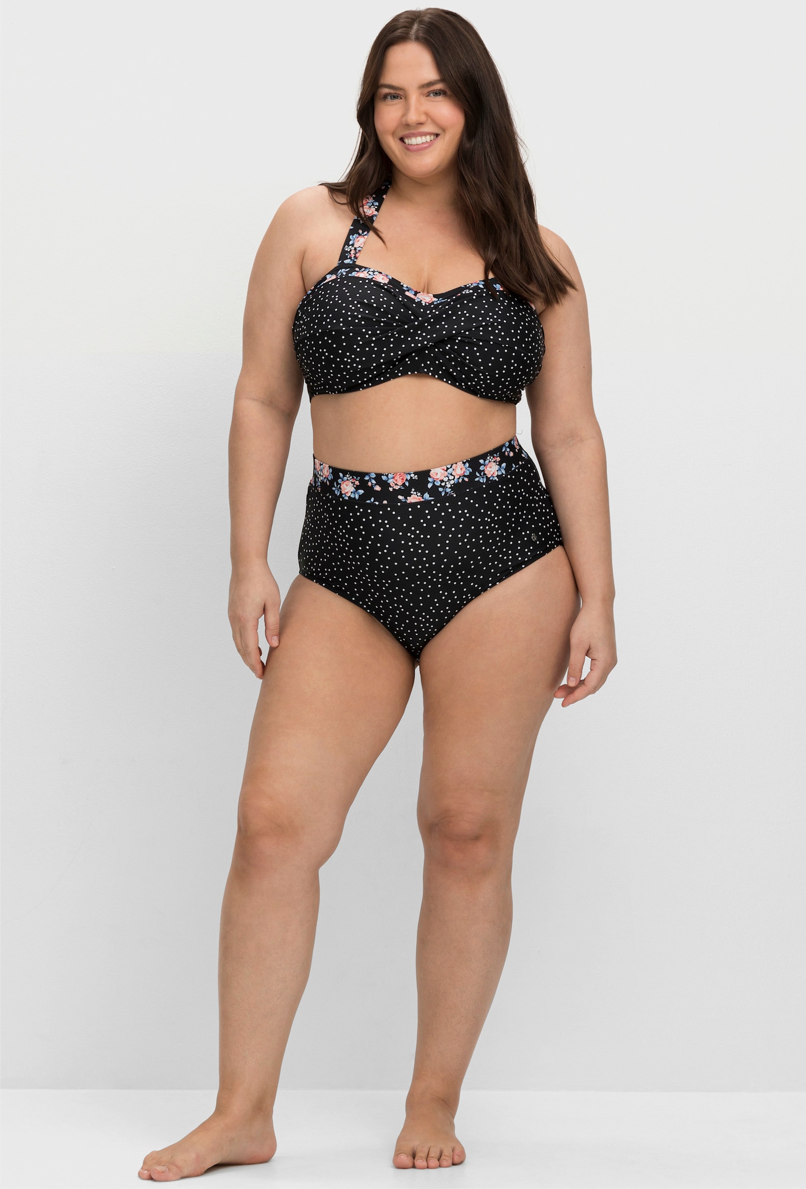 sheego Bikini-Oberteil in Wickeloptik - schwarz-gepunktet