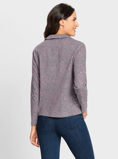 Langarmshirt mit Hemdkragen - steingrau-rosé