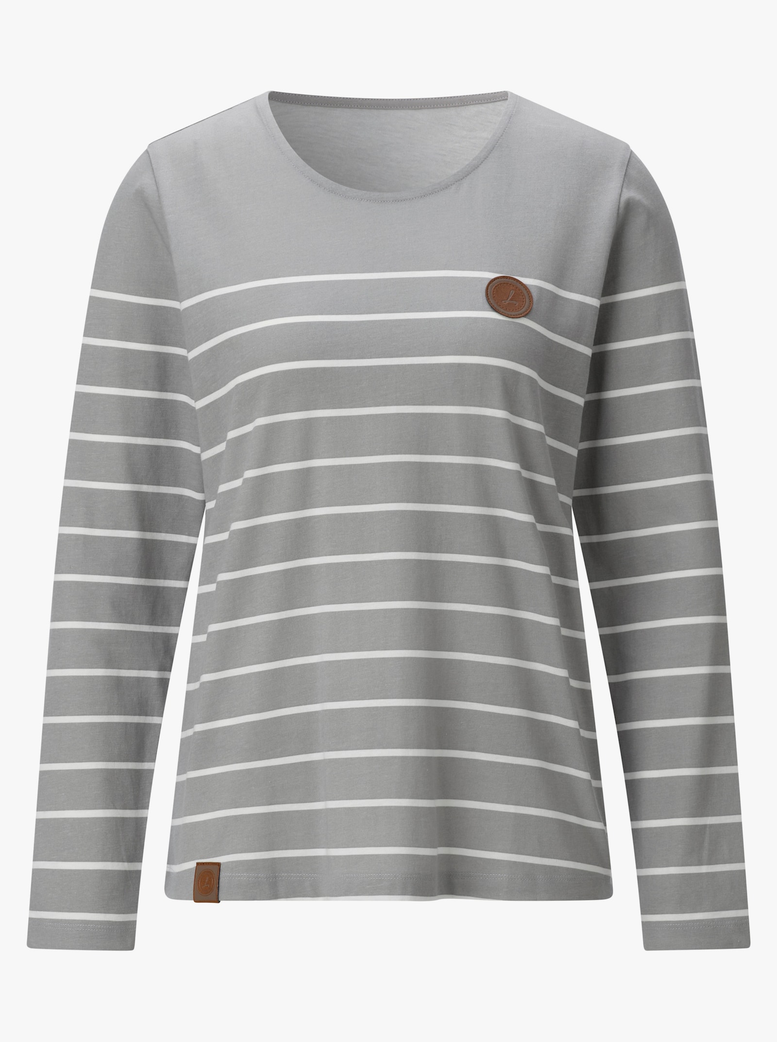 Ringelshirt aus reiner Baumwolle - steingrau-ecru