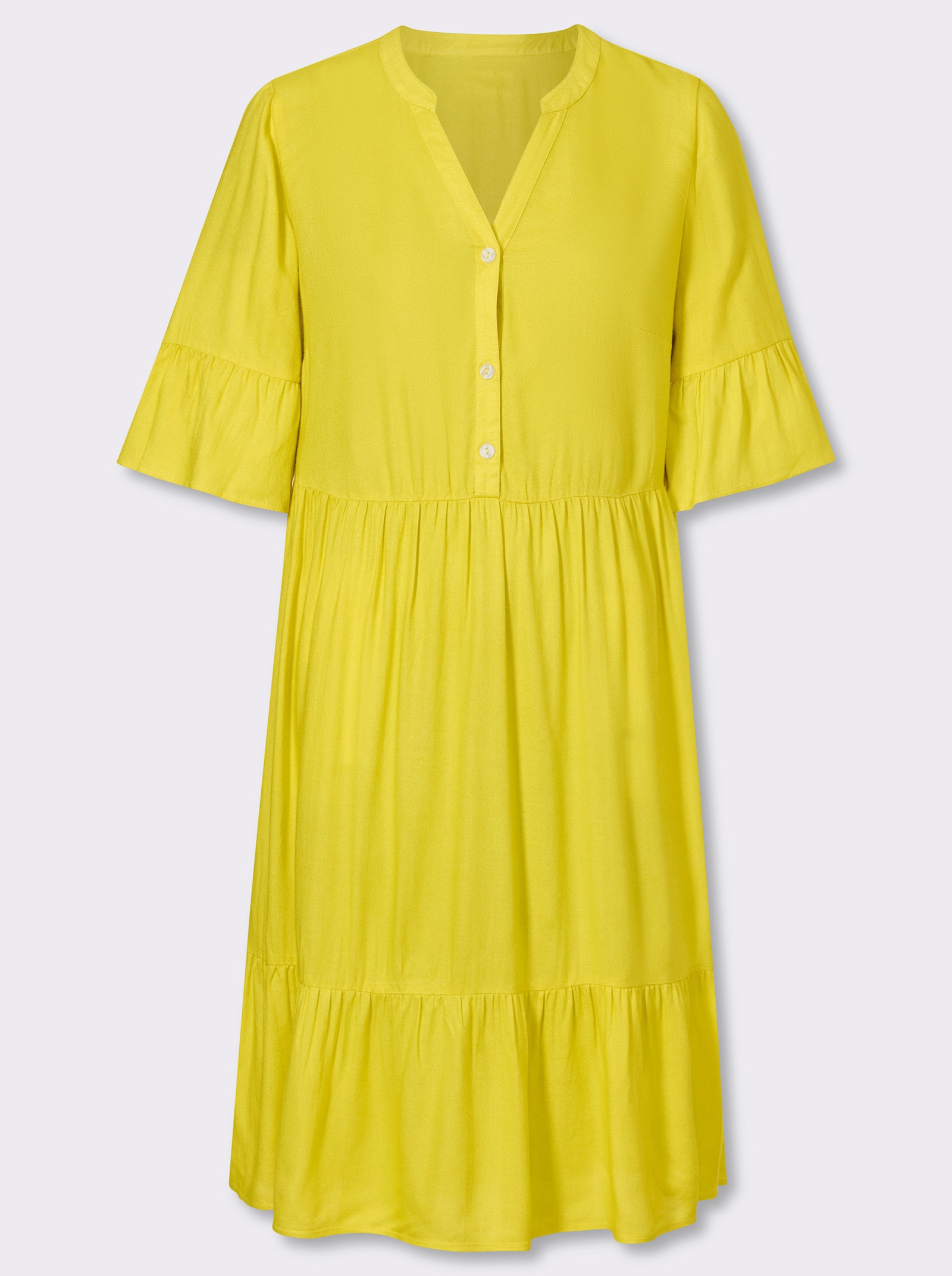 Tunikakleid in Stufenform, reine Viskose - limone