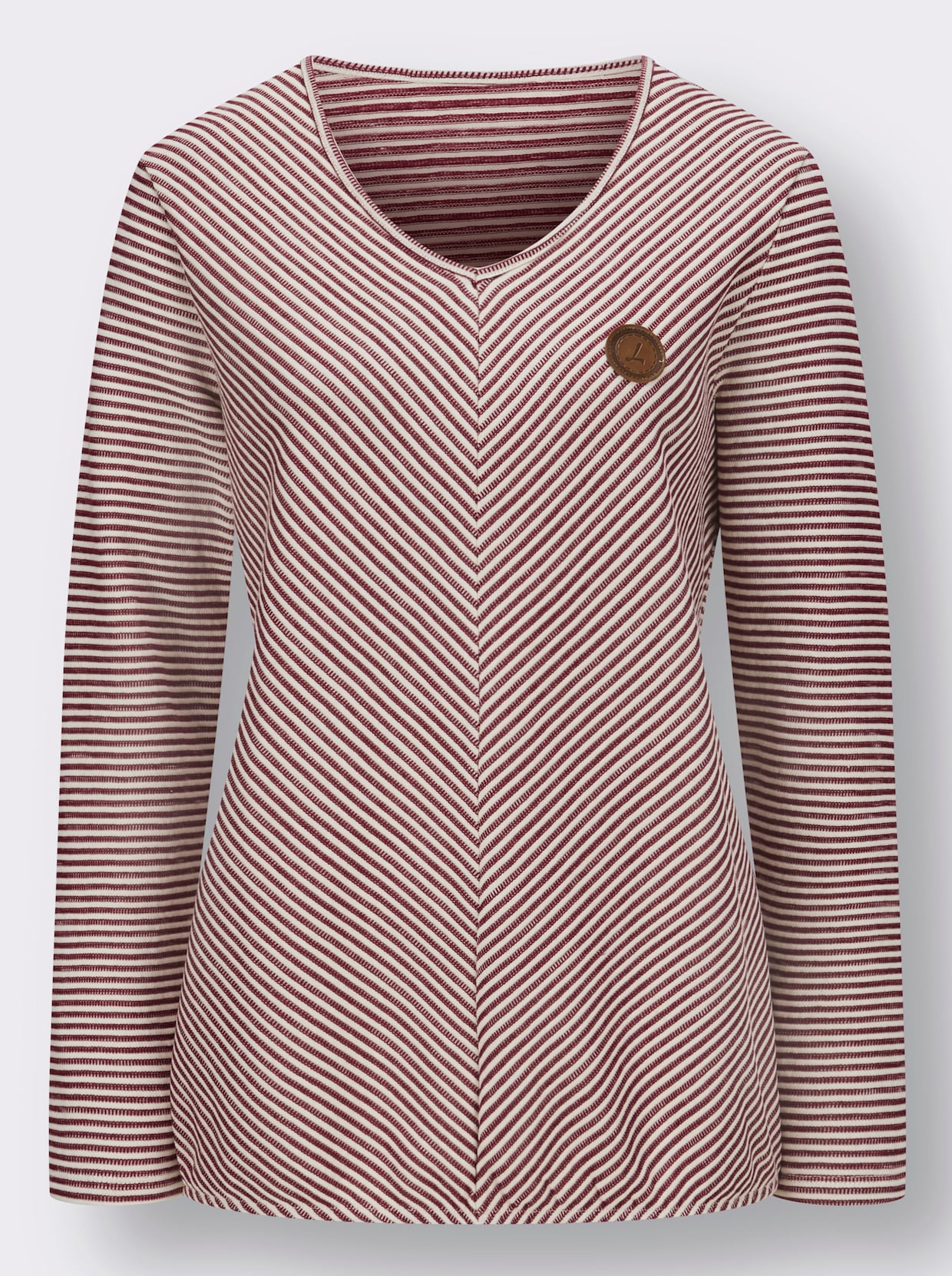 Langarmshirt - dunkelrot-ecru-gemustert