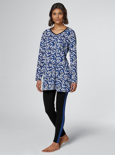 wäschepur Schlafanzug im Viskose-Mix - royalblau-schwarz-bedruckt