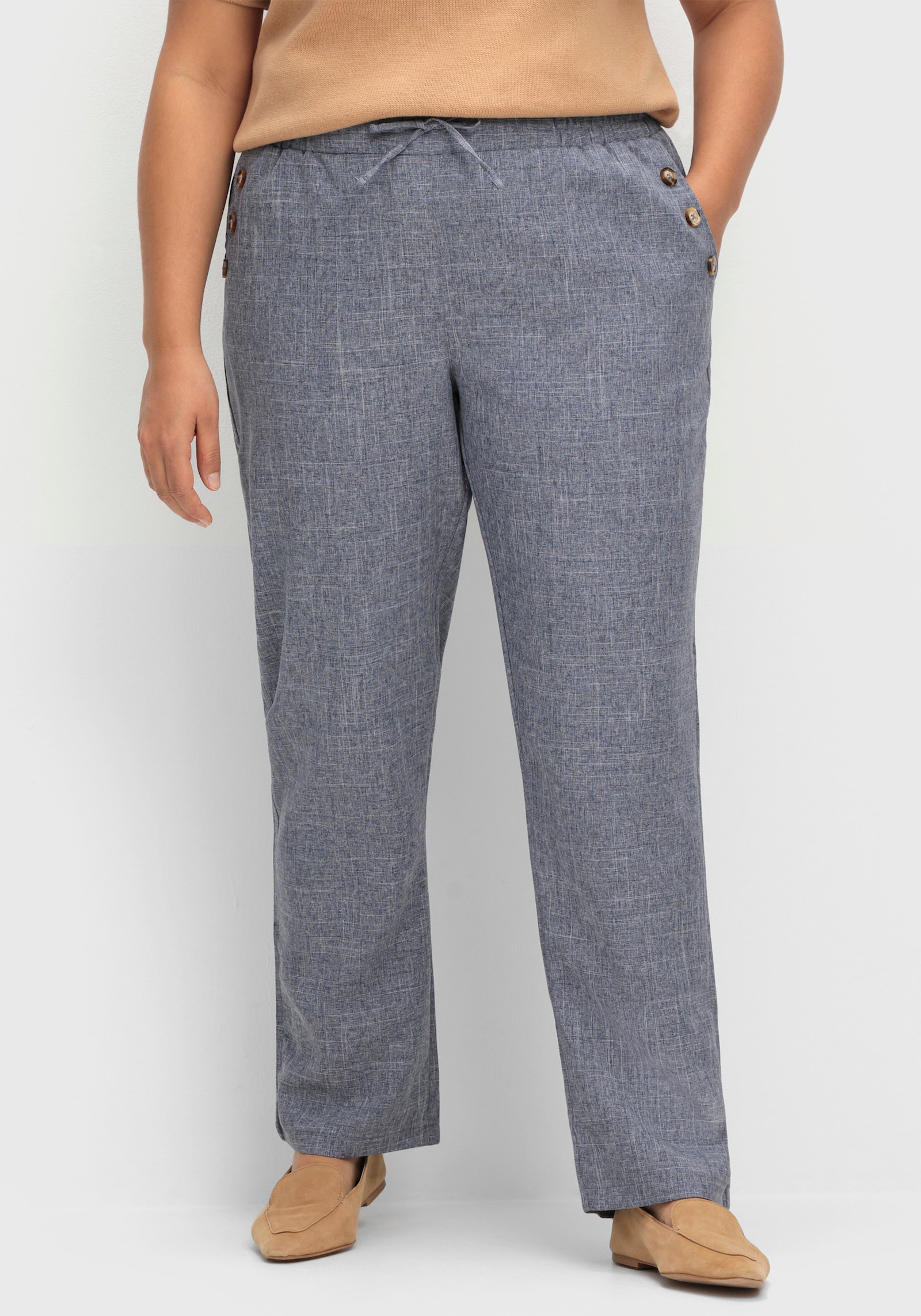 Hose in Leinen-Optik - jeansblau