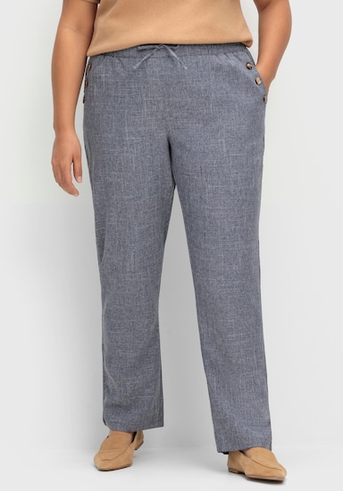 Hose in Leinen-Optik - jeansblau