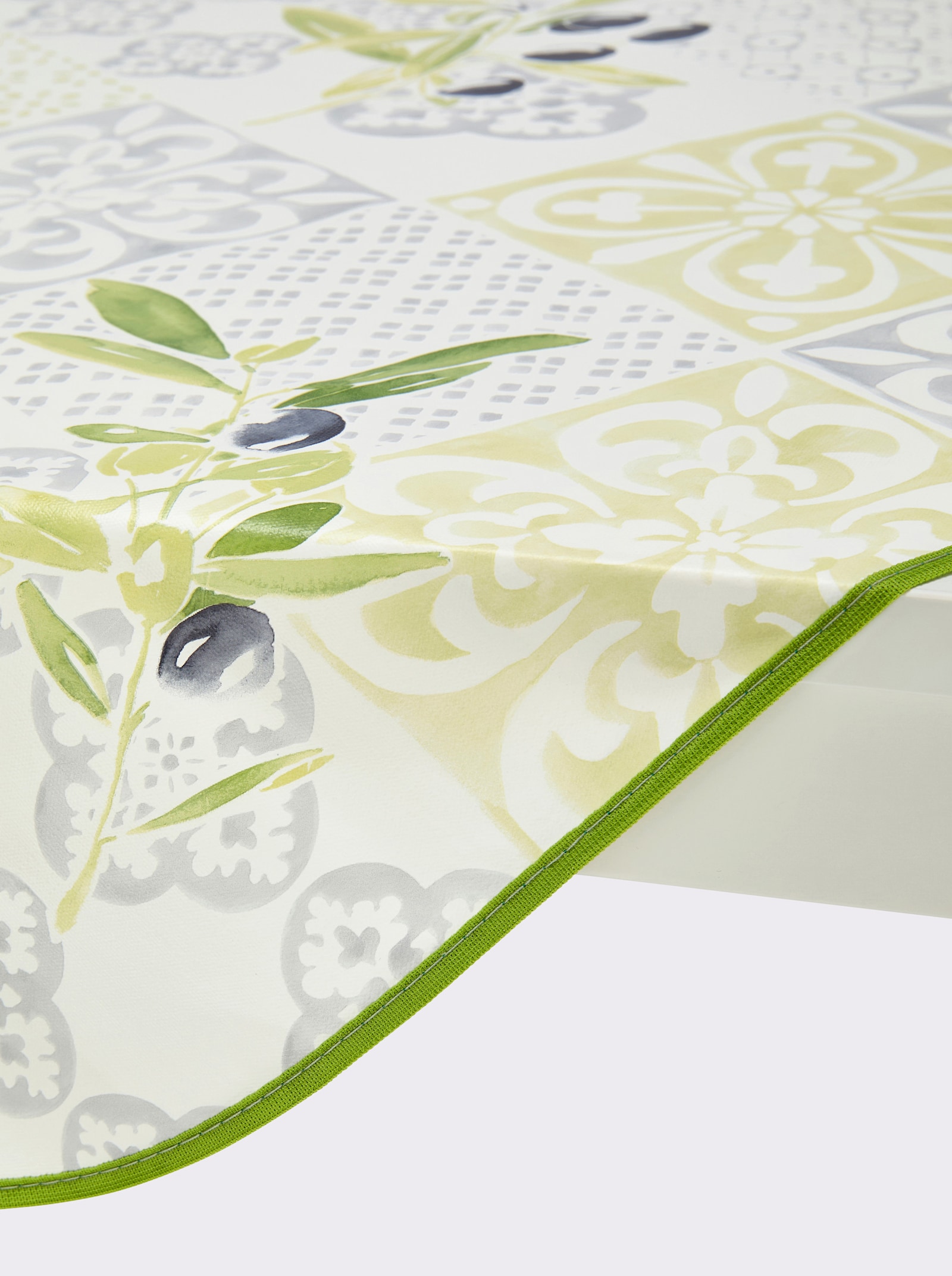 Tischdecke - hellgrau-oliv-bedruckt