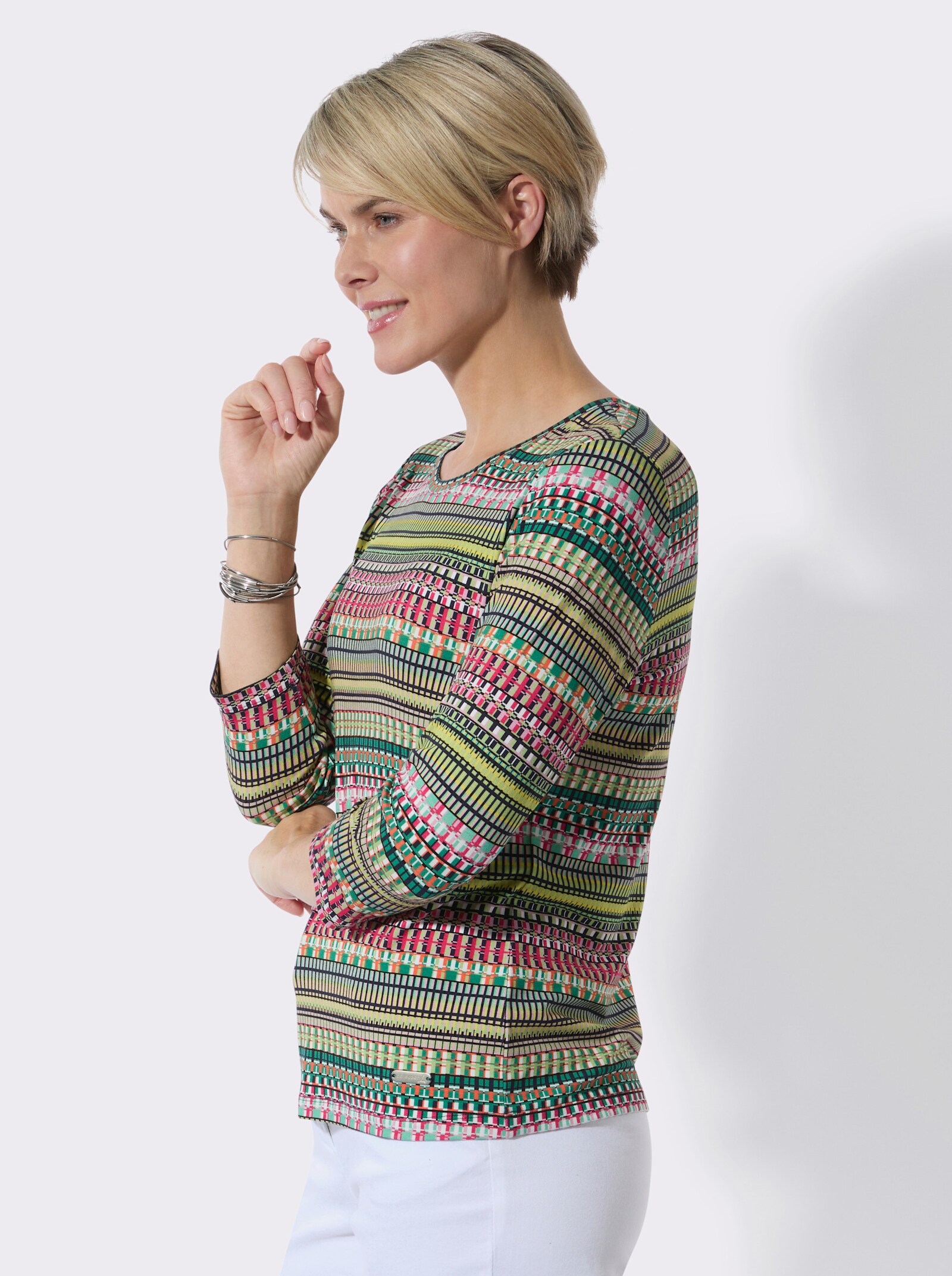 3/4-Arm-Shirt in Viskose-Stretch-Qualität - smaragd-pink-bedruckt