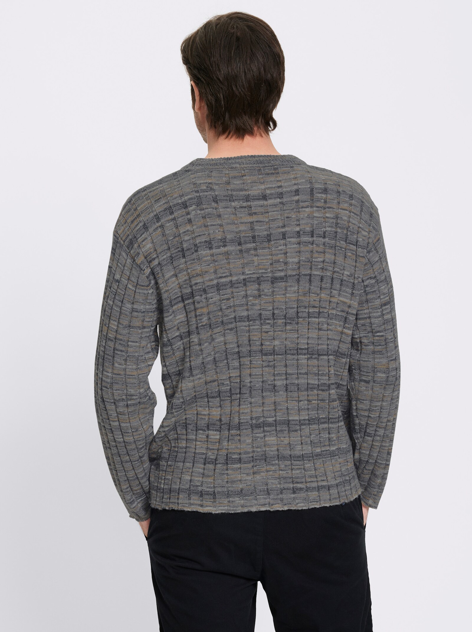 Marco Donati Rundhalspullover mit Woll-Anteil - steingrau-camel-meliert