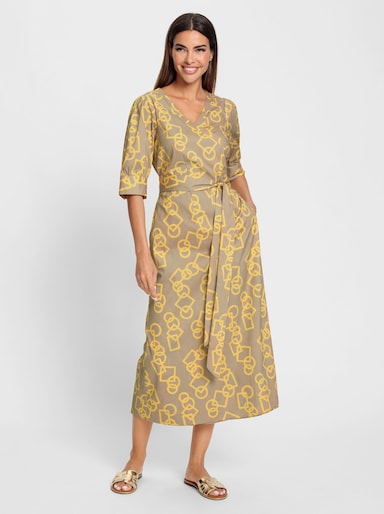 heine Wickelkleid mit Puffärmeln - sesam-gelb-bedruckt