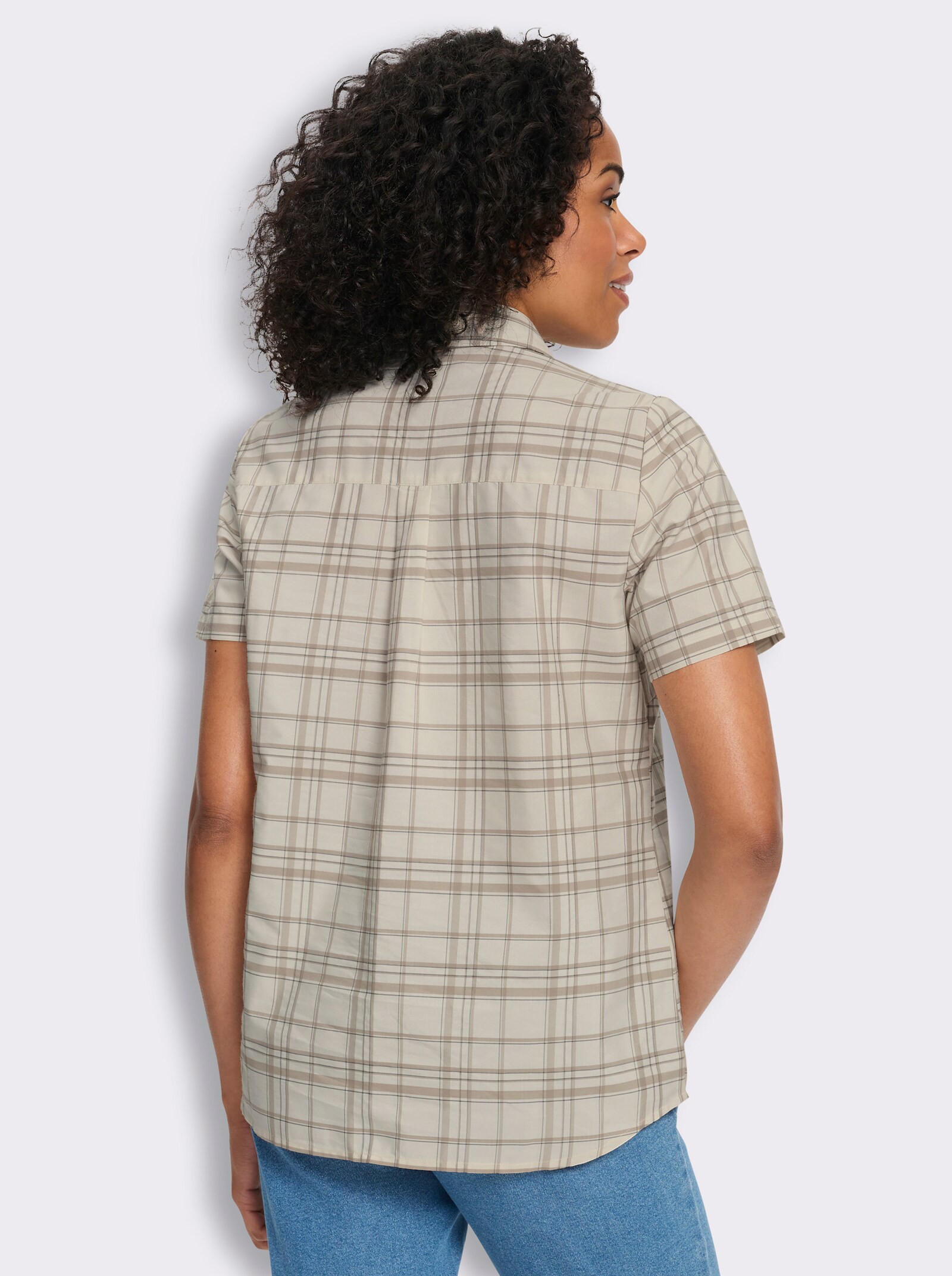 Geruite blouse met afgeronde zoom - champagne/sesam geruit