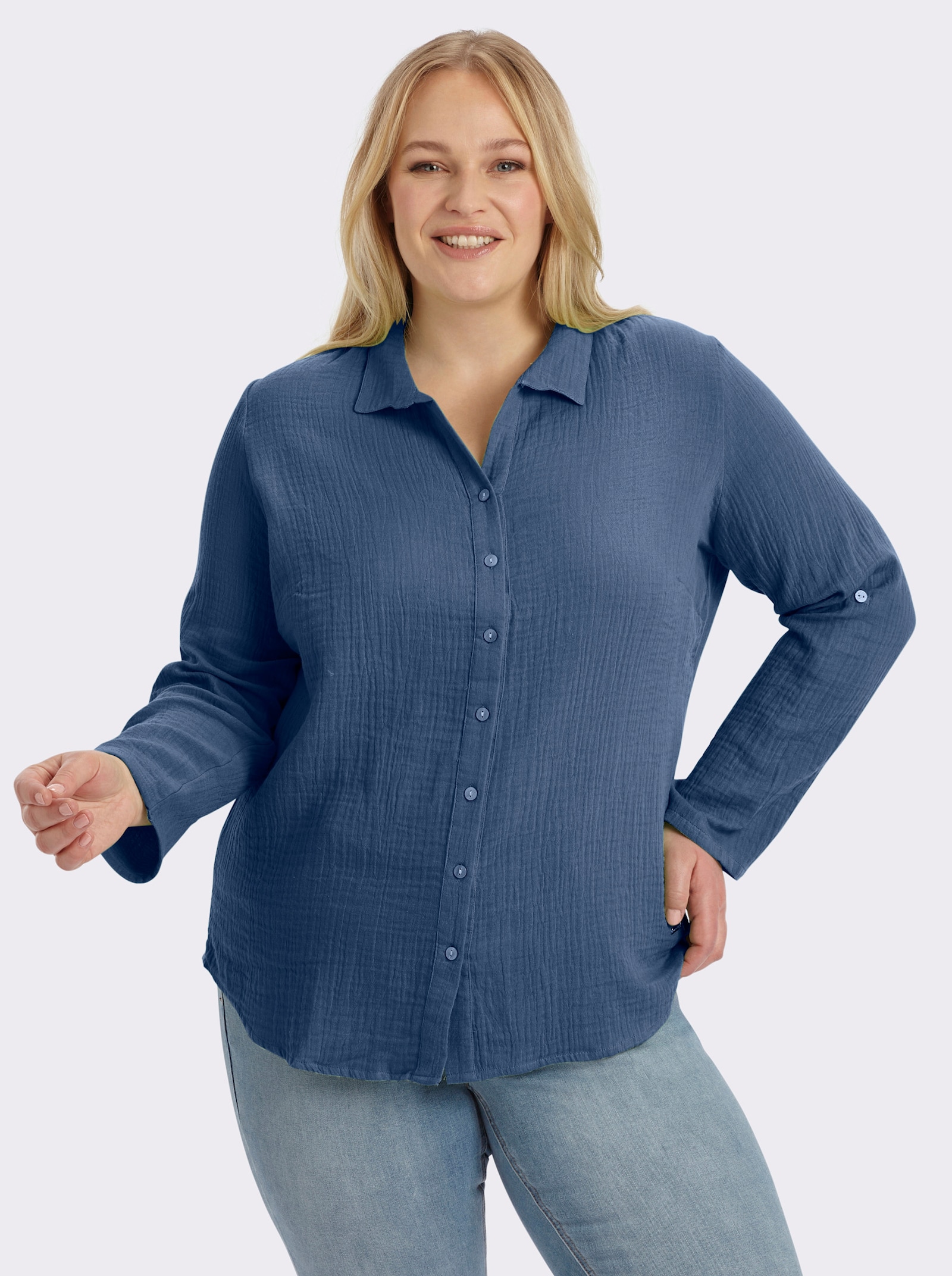 Hemdbluse mit Reverskragen - jeansblau