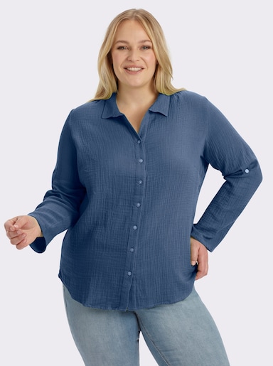 Hemdbluse mit Reverskragen - jeansblau