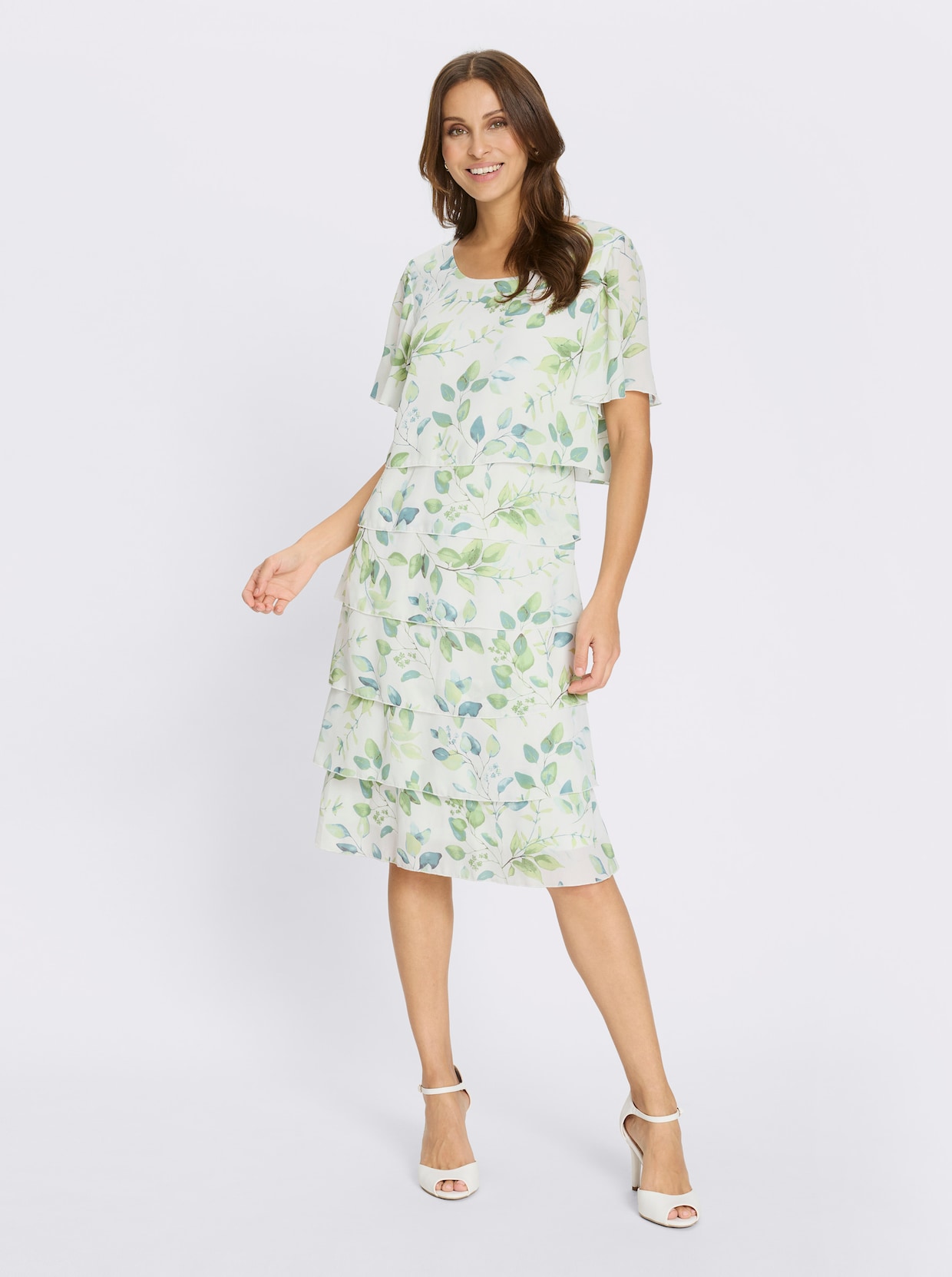 Druckkleid - weiß-eucalyptus-bedruckt