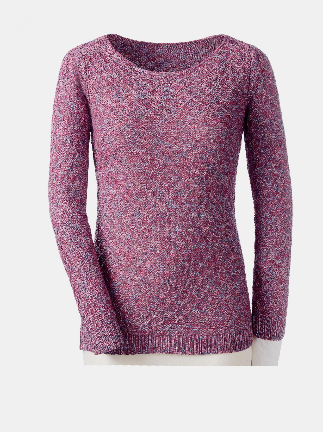 Rundhalspullover - fuchsia-gemustert